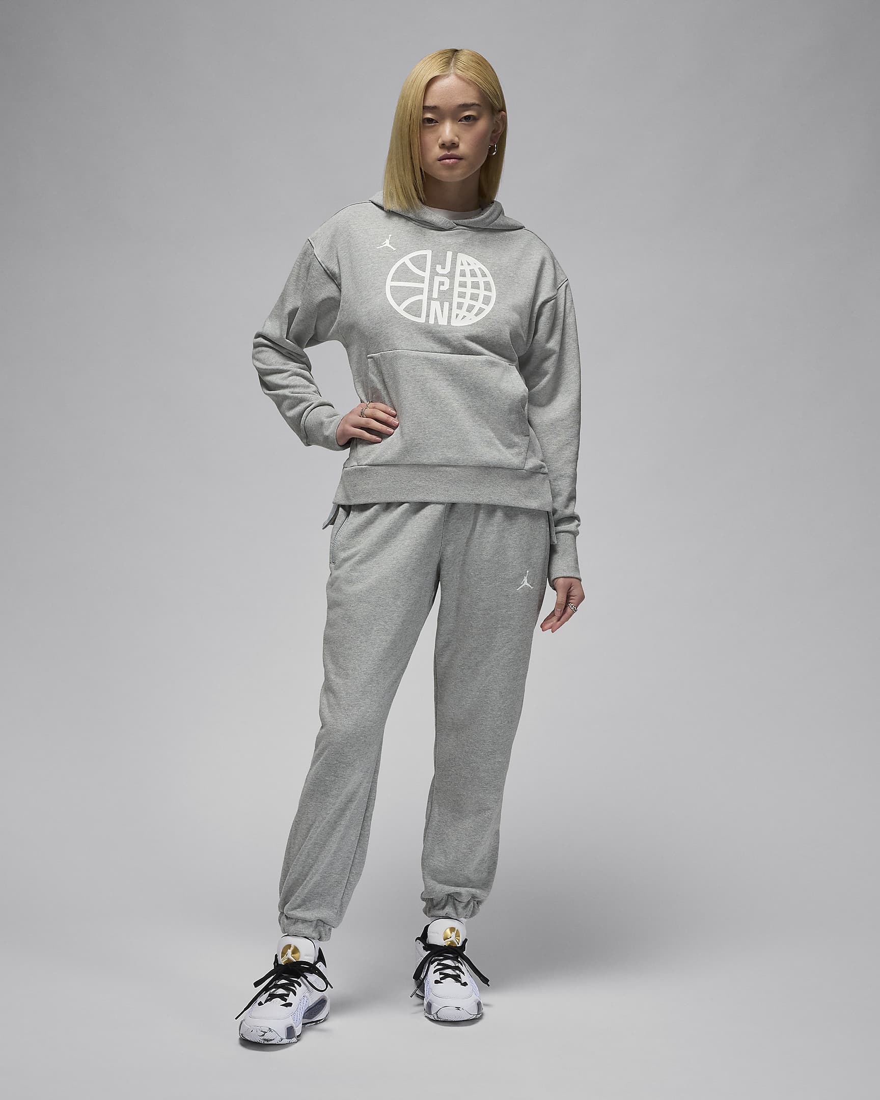 Japan Practice Women's Jordan Basketball Fleece Hoodie - Dark Grey Heather/White