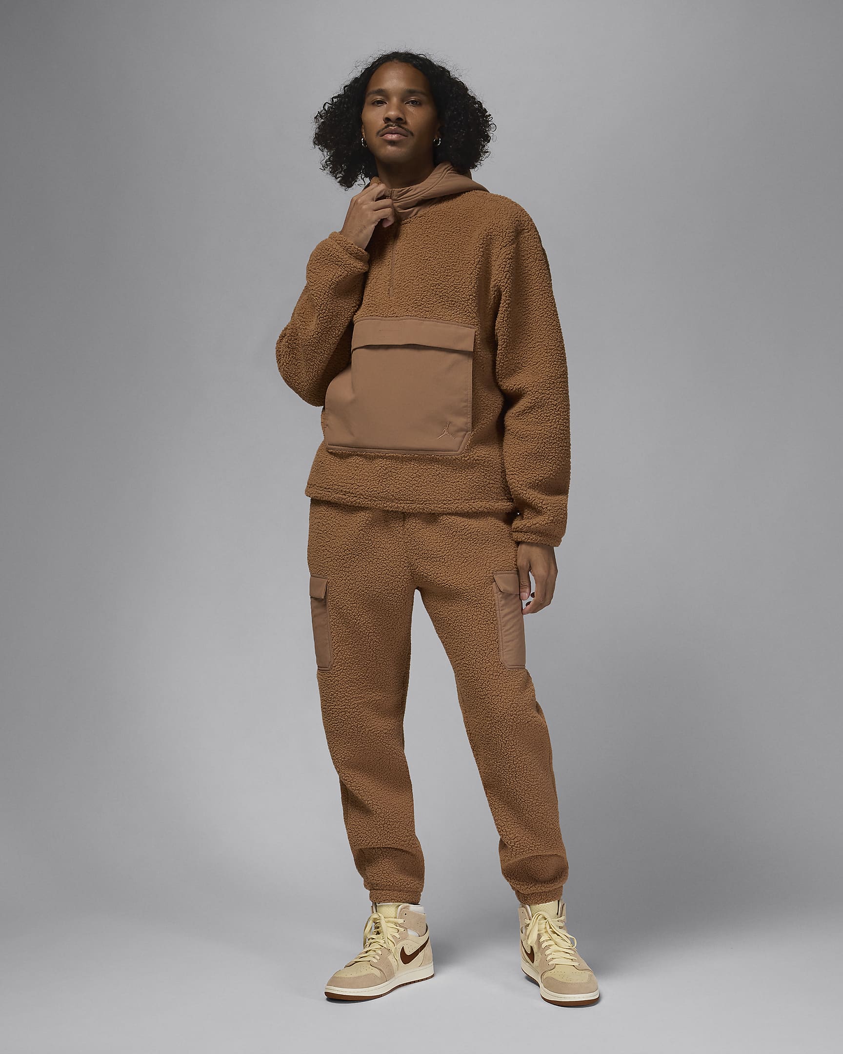 Sweat à capuche en Fleece à poils longs Jordan Flight pour homme - Archaeo Brown