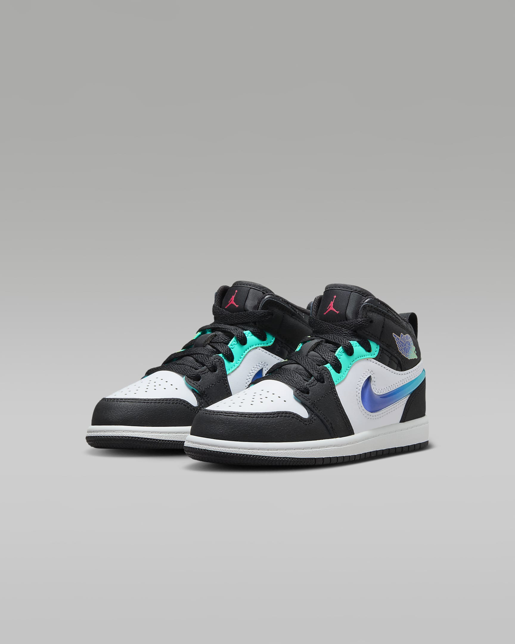 Jordan 1 Mid SE Little Kids' Shoes - Black/White/Hyper Jade/Siren Red