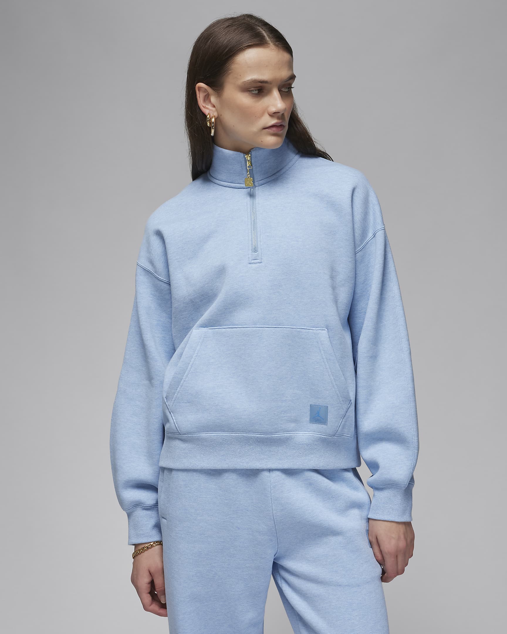 Jordan Flight Fleece overdel med glidelås i kvart lengde til dame - Blue Grey/Heather