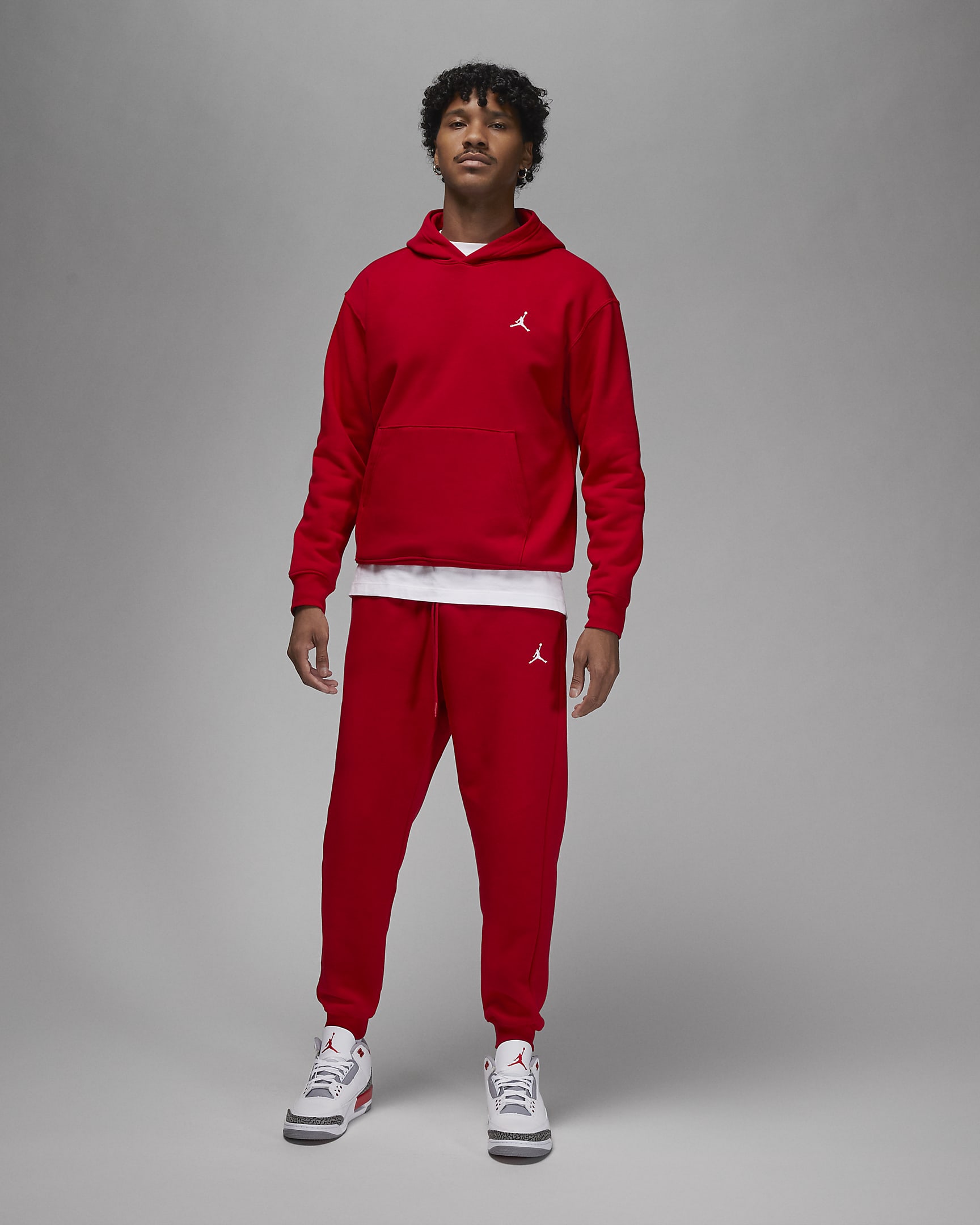 Jordan Brooklyn Fleece mintás, kapucnis, belebújós férfipulóver - Gym Red/Gym Red/Gym Red/Fehér