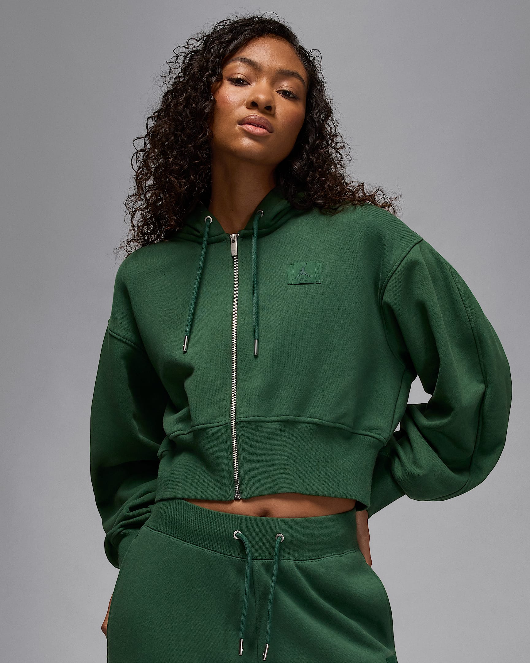 Jordan Flight Fleece Women's Cropped Satin-Lined Hoodie - Fir/Midnight Green