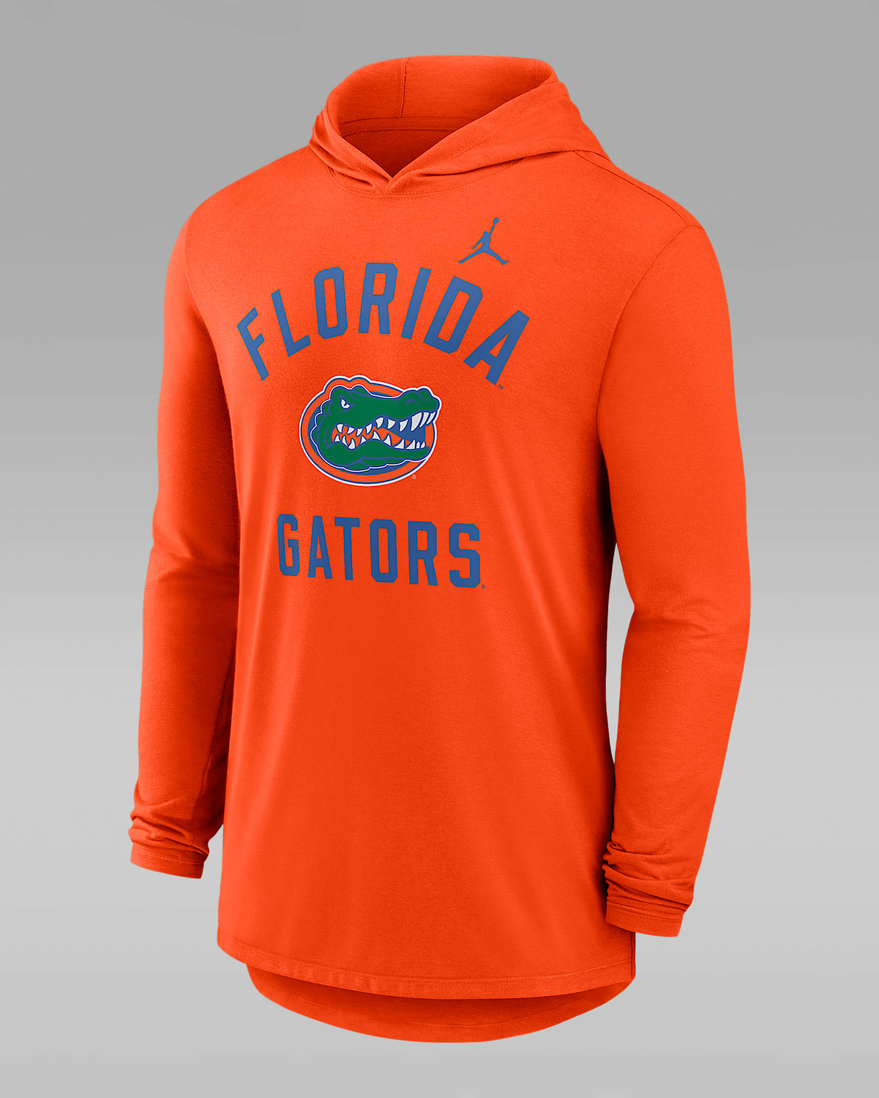 Playera de manga larga universitaria marca Jordan Dri-FIT con gorro para hombre Florida Campus Arch - Naranja