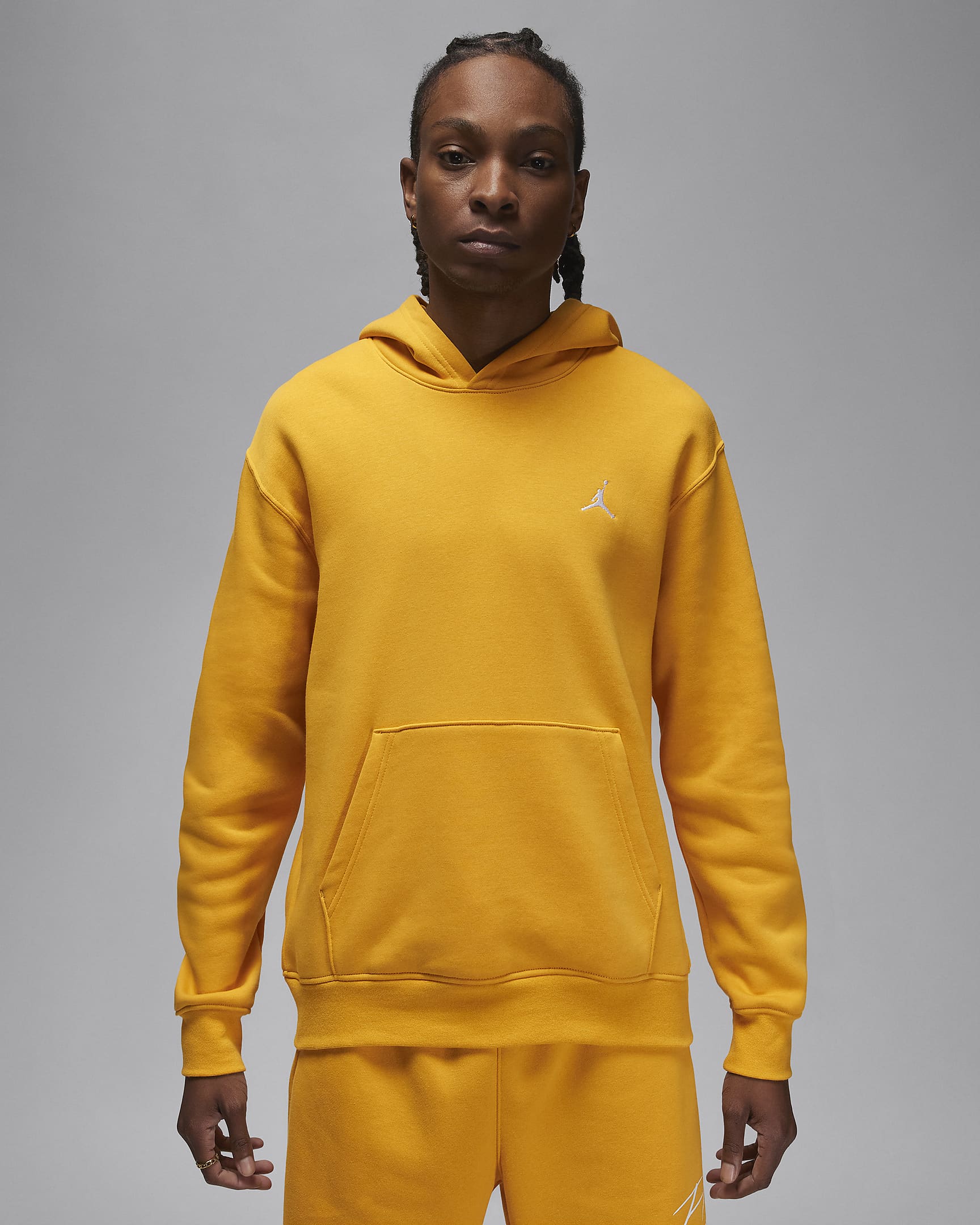 Jordan Brooklyn Fleece hettegenser med trykk til herre - Yellow Ochre/Hvit