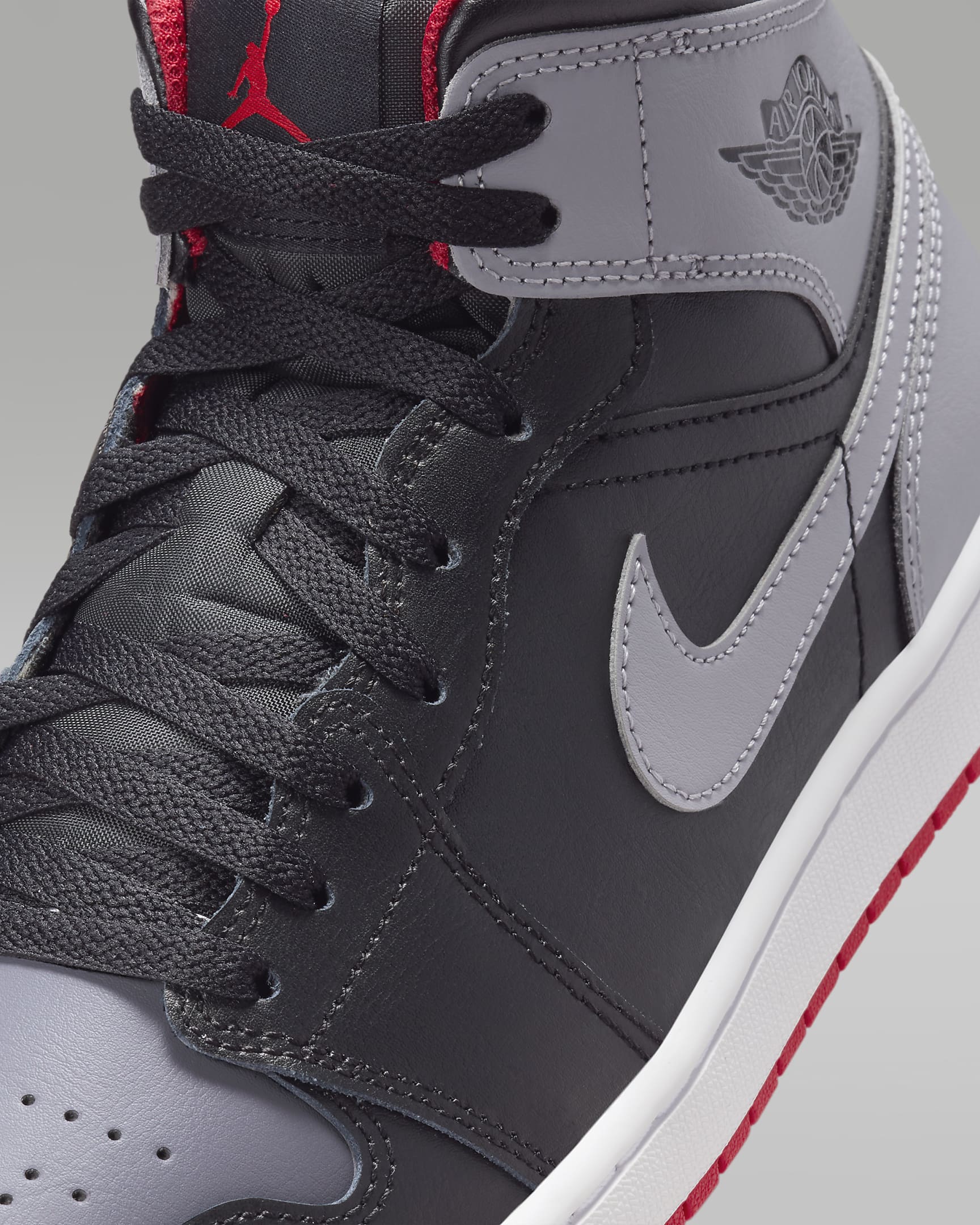 Air Jordan 1 Mid Herenschoenen - Zwart/Fire Red/Wit/Cement Grey