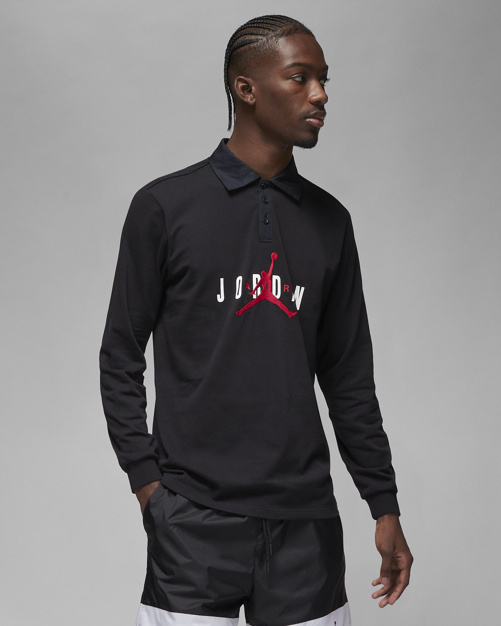 Jordan Essentials Men's Rugby Top - Black/Black/Black/Gym Red