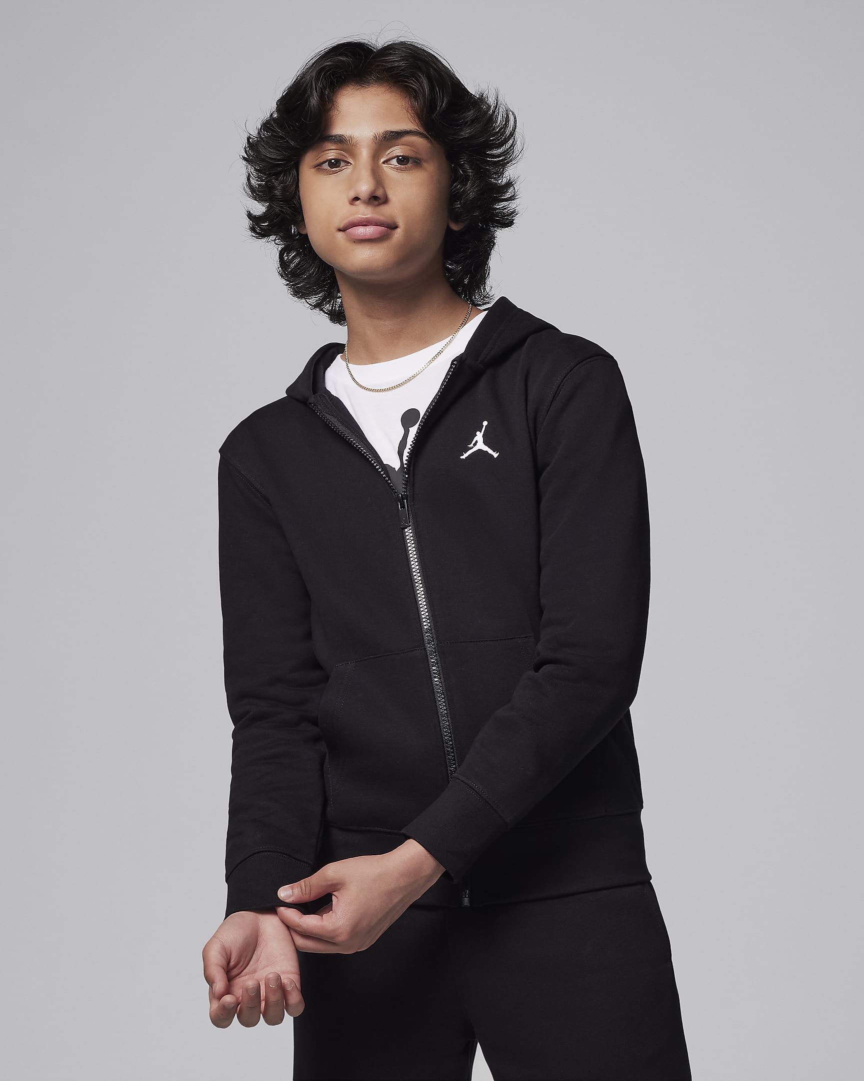 Jordan MJ Brooklyn Big Kids' Fleece Full-Zip Hoodie - Black