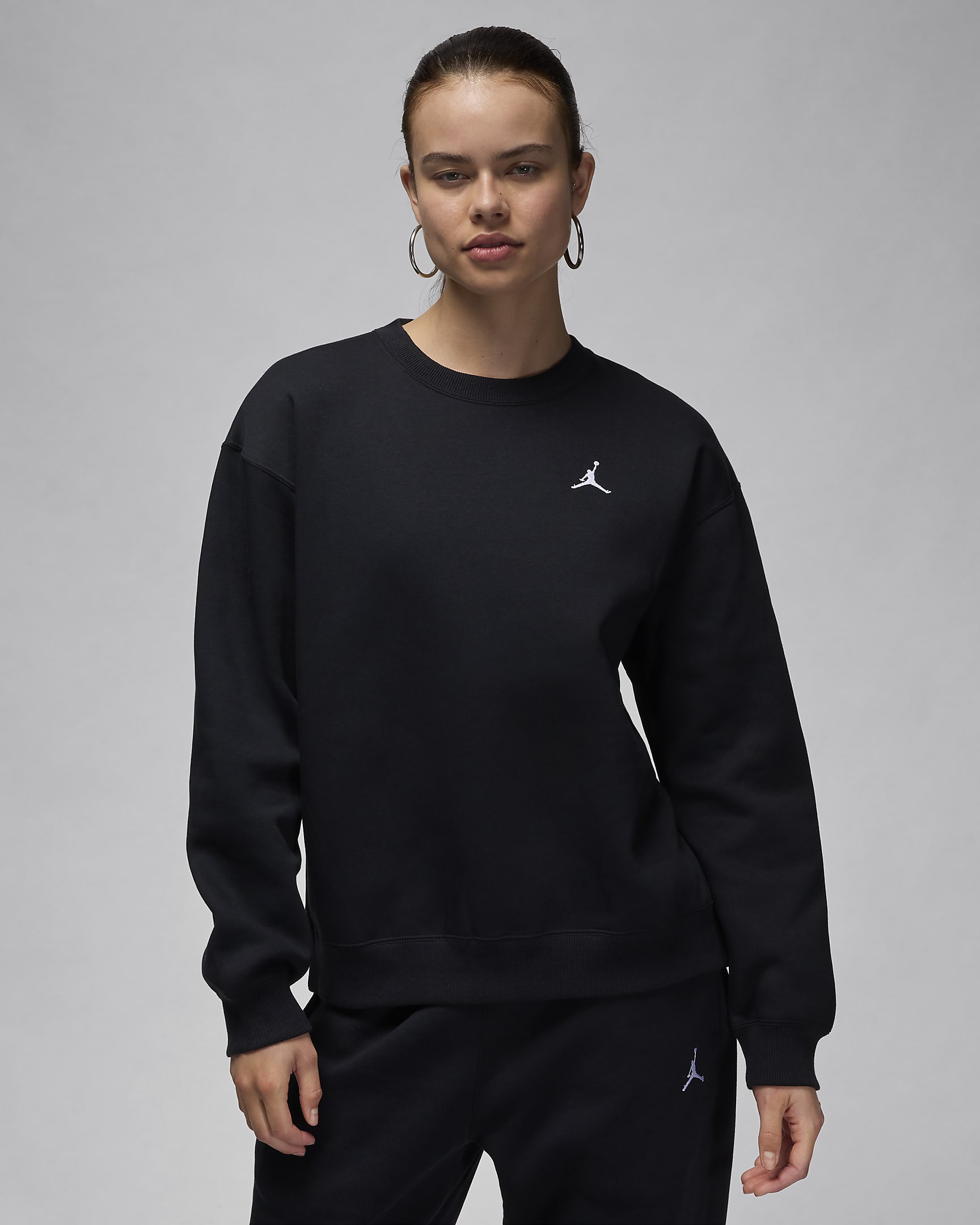 Jordan Brooklyn Fleece kerek nyakkivágású női pulóver - Fekete/Fehér