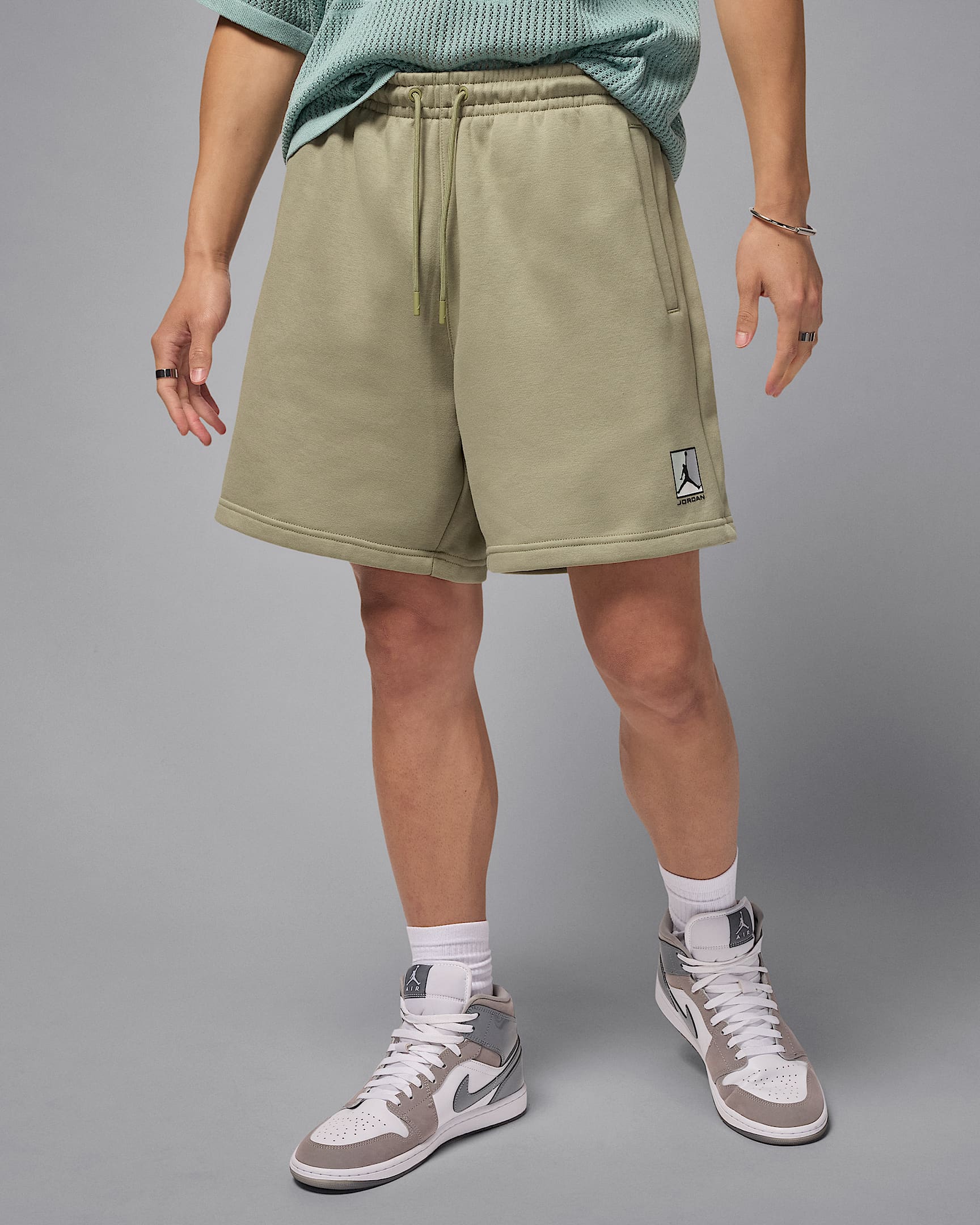 Jordan Brooklyn Fleece Men's Graphic Shorts - Medium Khaki/Black