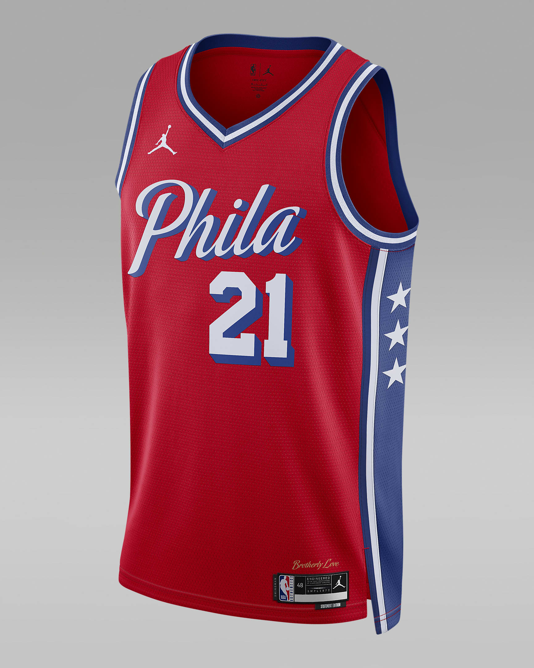 Camisola NBA Swingman Jordan Dri-FIT Philadelphia 76ers Statement Edition para homem - Vermelho University