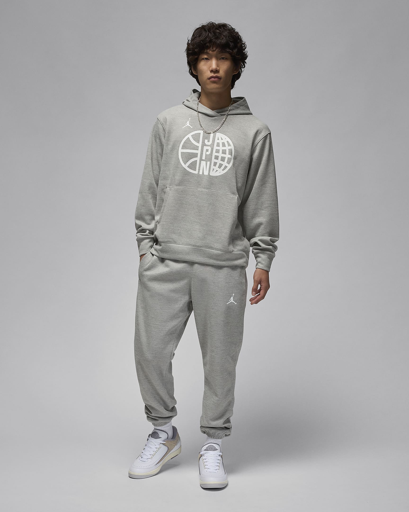 Japan Practice Men's Jordan Basketball Fleece Hoodie - Dark Grey Heather/White