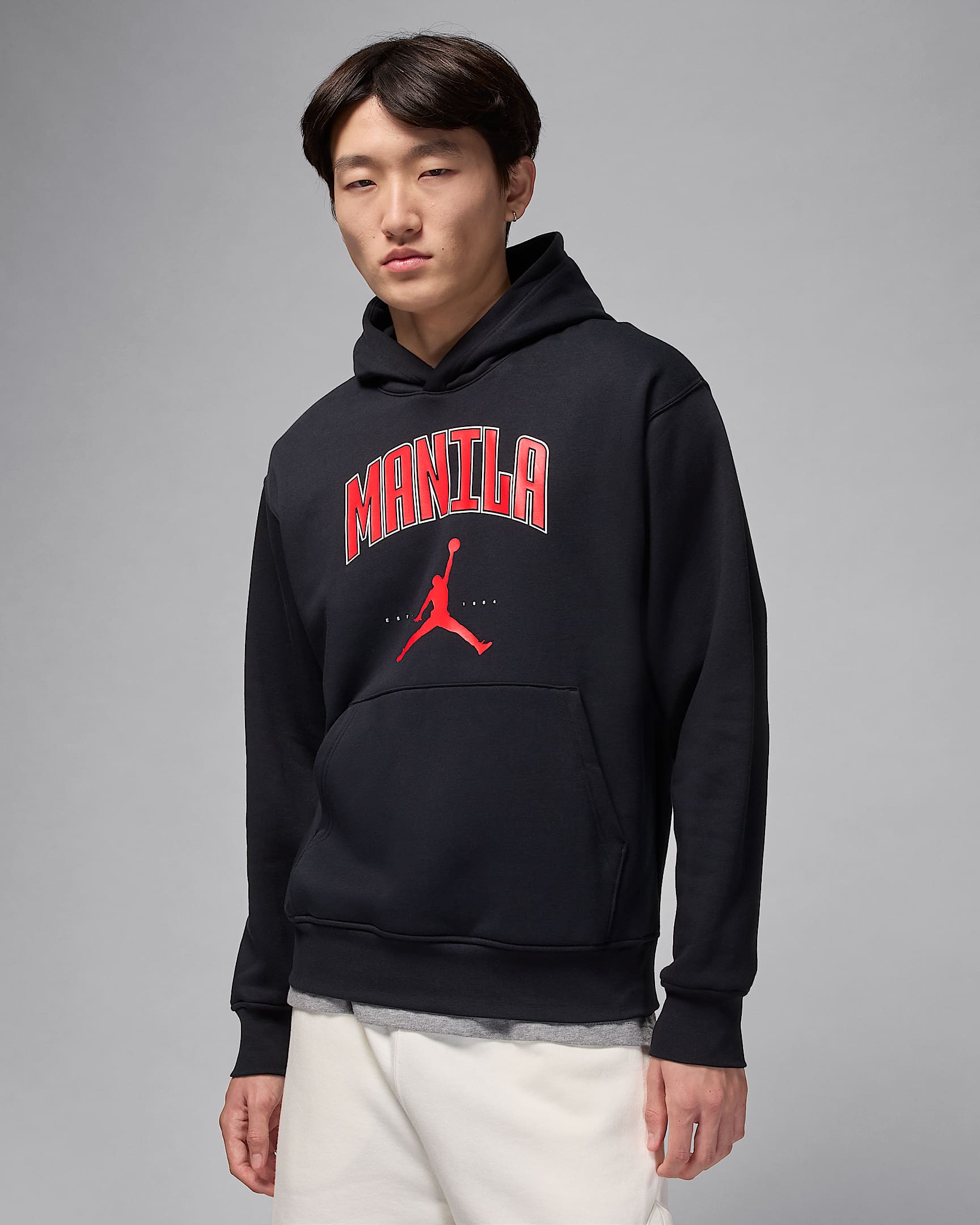 เสื้อมีฮู้ดแบบสวมผ้าฟลีซผู้ชาย Manila Jordan - ดำ
