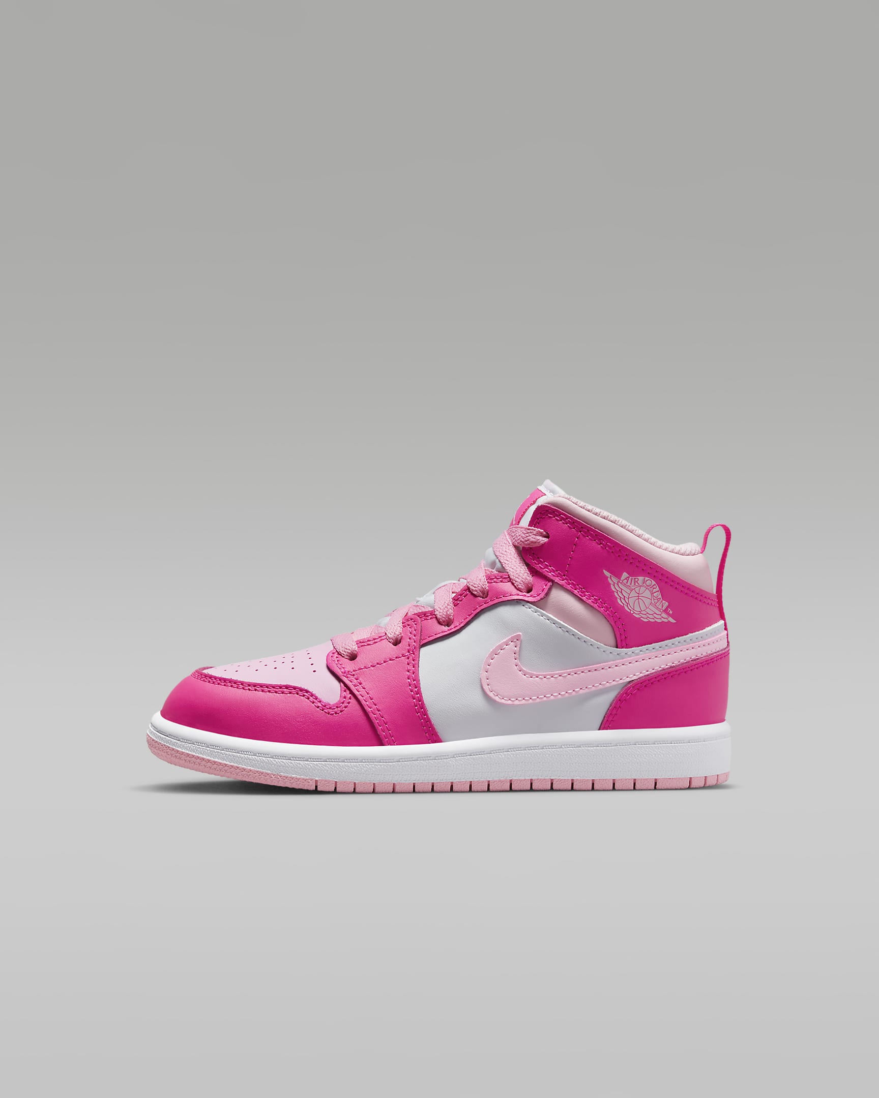 Jordan 1 Mid Younger Kids' Shoes - White/Fierce Pink/Medium Soft Pink