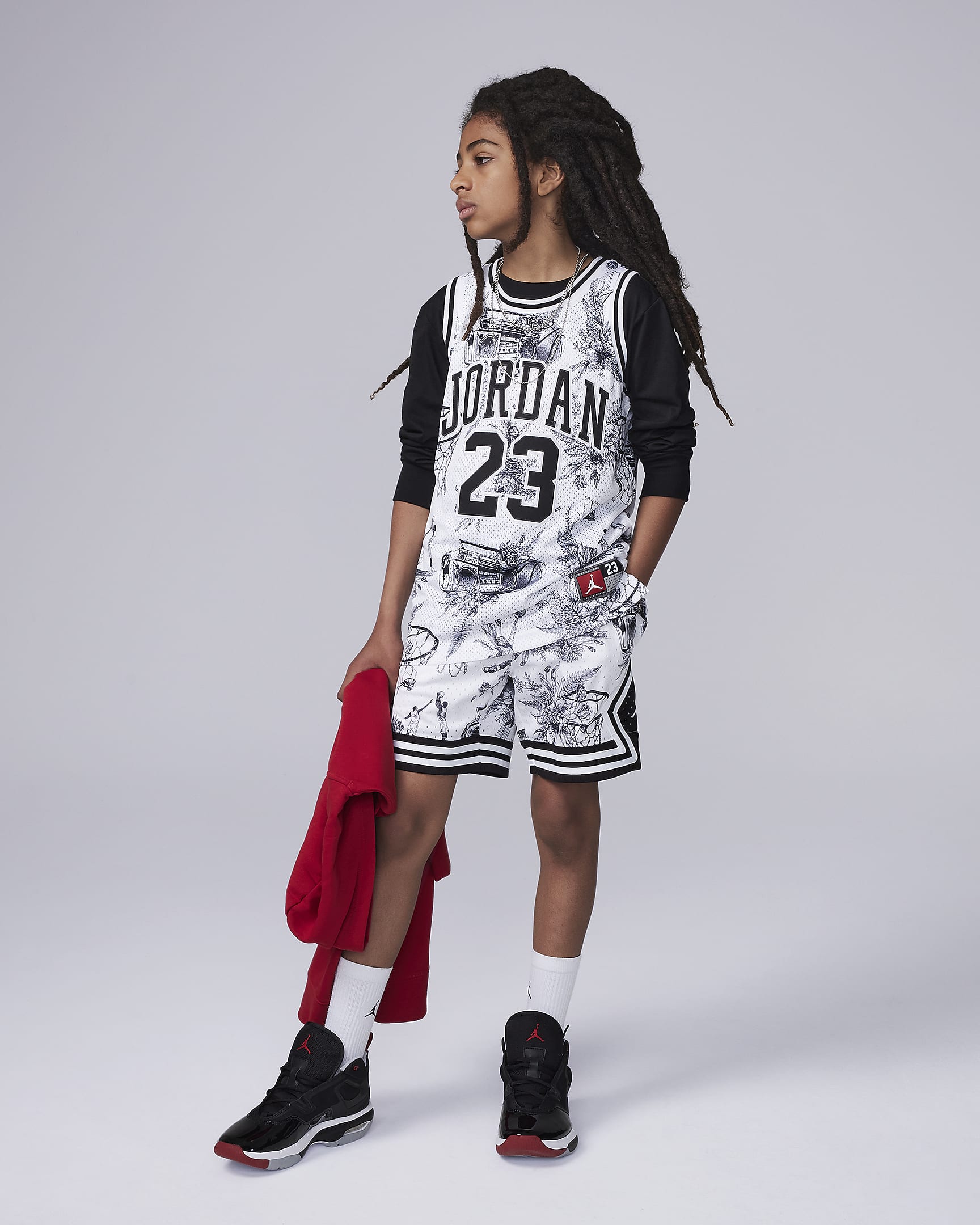 Jordan Dri-FIT Big Kids' MJ Printed Sport Diamond Shorts - White/Black