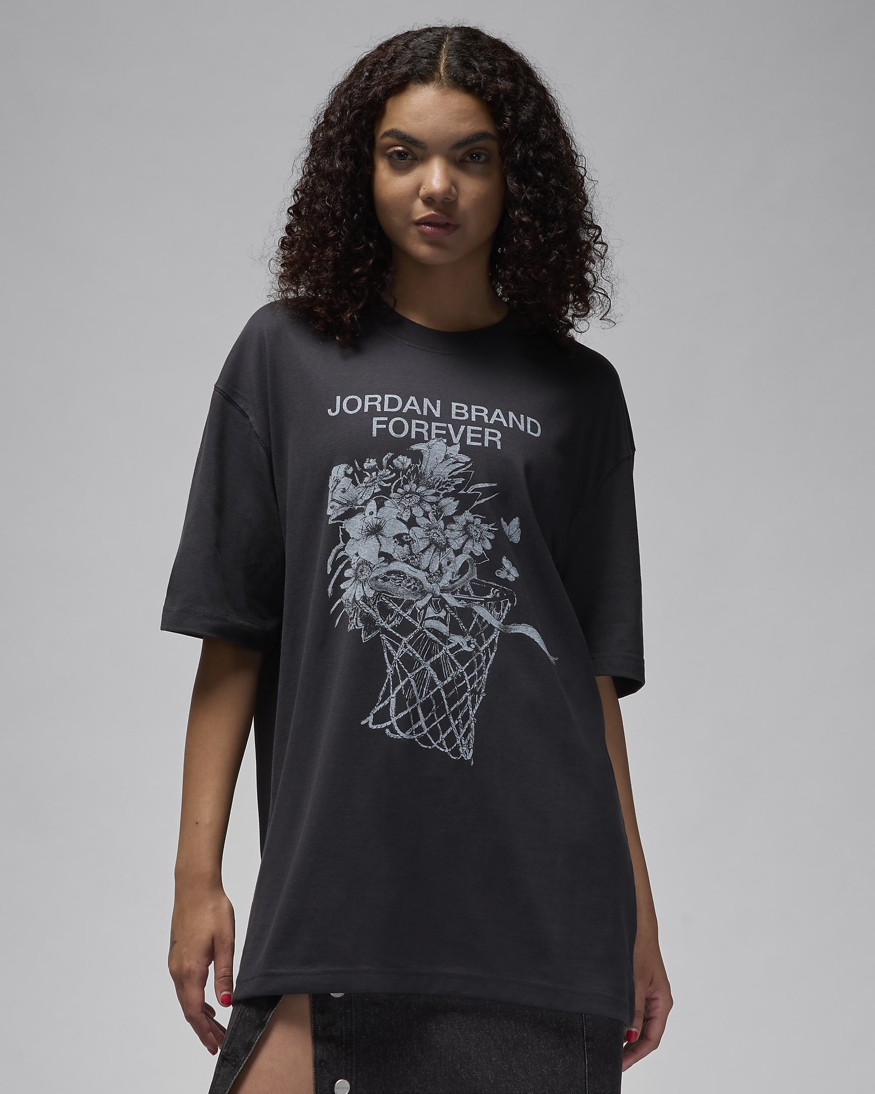 T-shirt folgada com grafismo Jordan para mulher - Off Noir