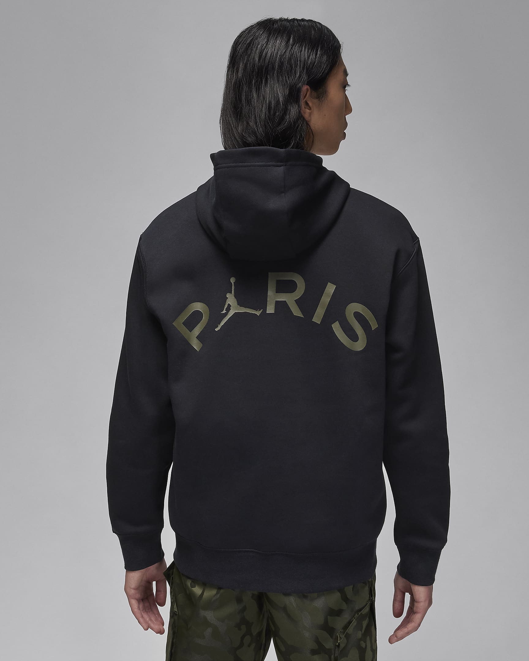 Paris Saint-Germain Men's Fleece Pullover Hoodie - Black/Cargo Khaki