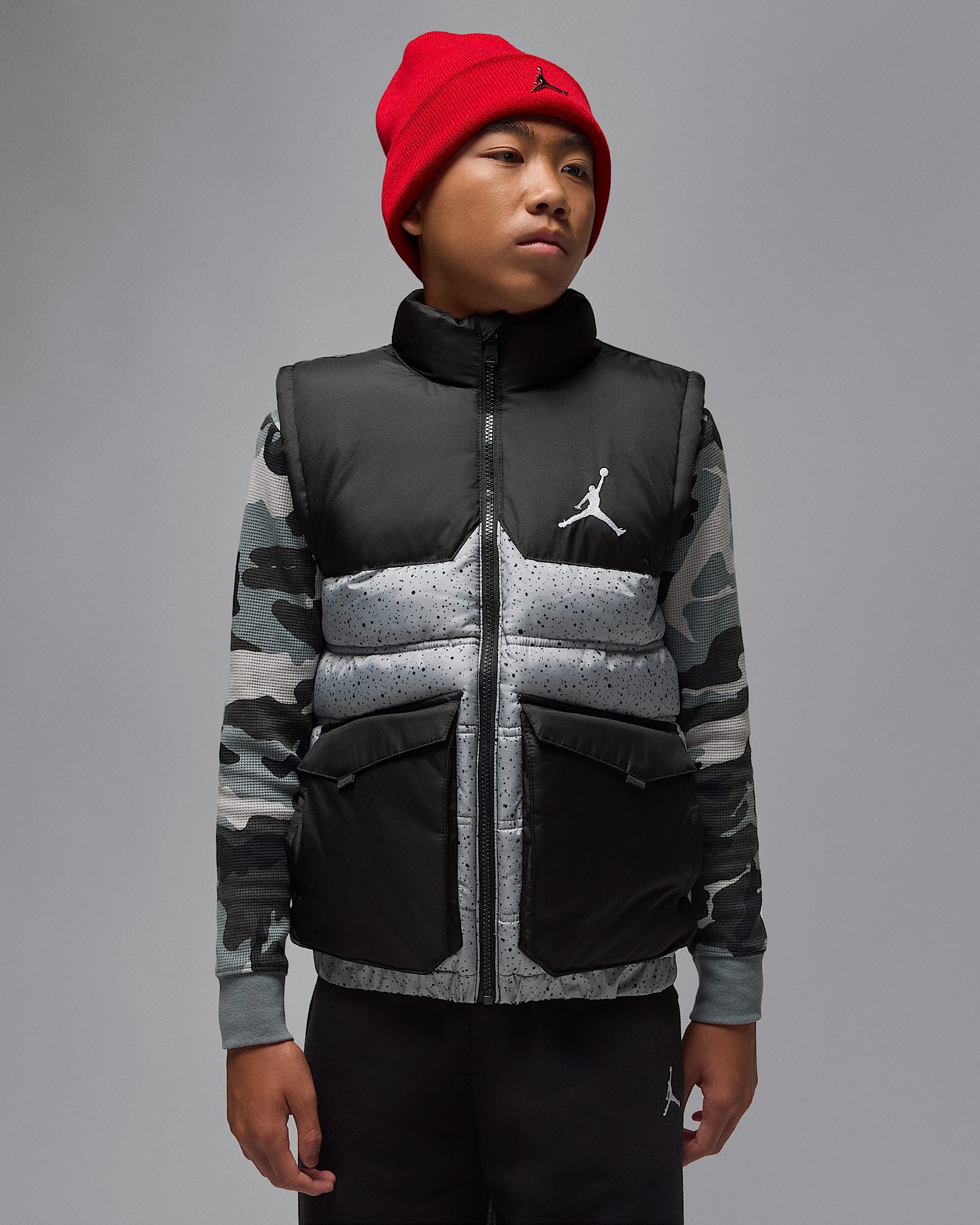 Jordan Older Kids' Filled Puffer Gilet - Cement Grey
