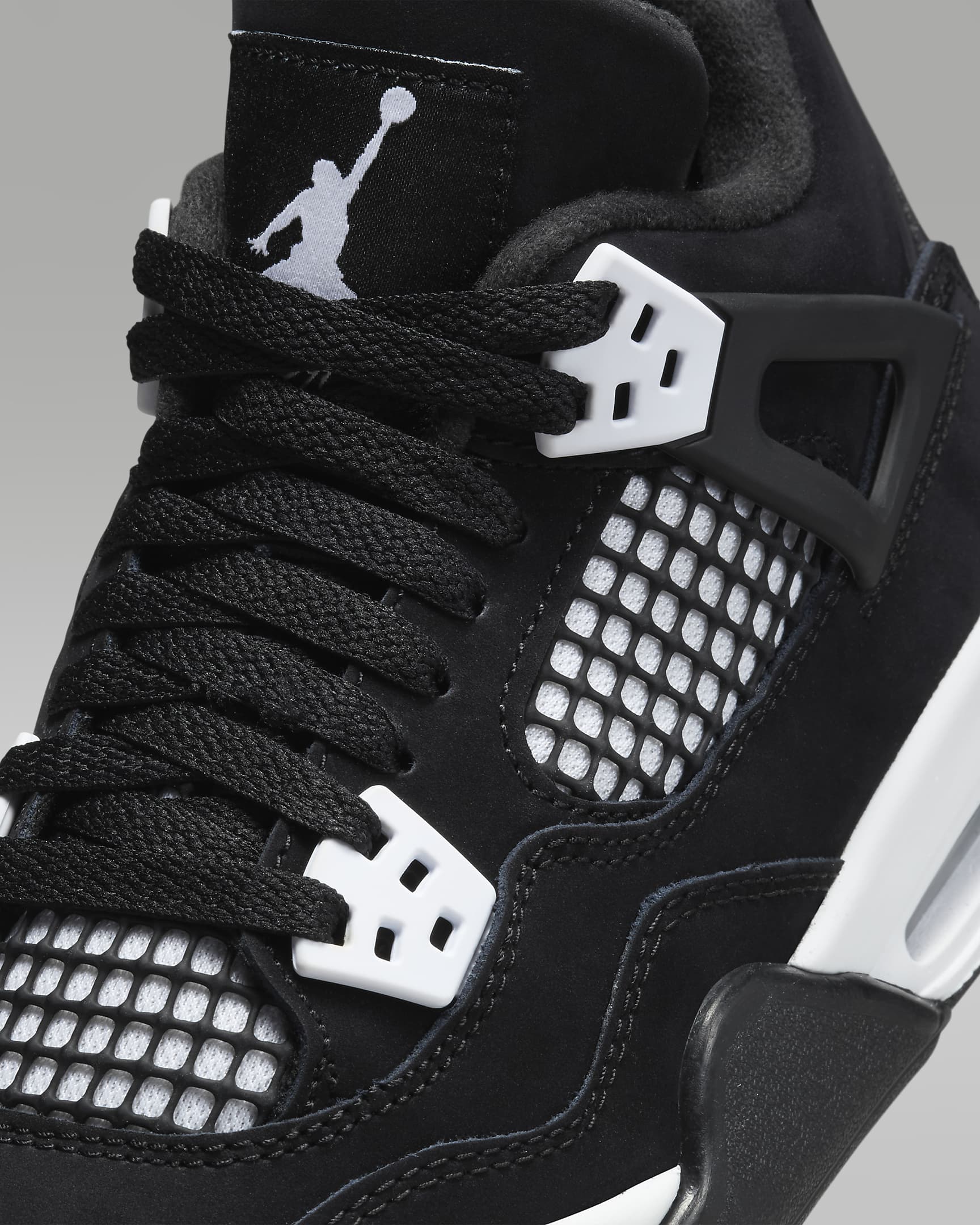 Air Jordan 4 Retro "White Thunder" Big Kids' Shoes - Black/Black/White