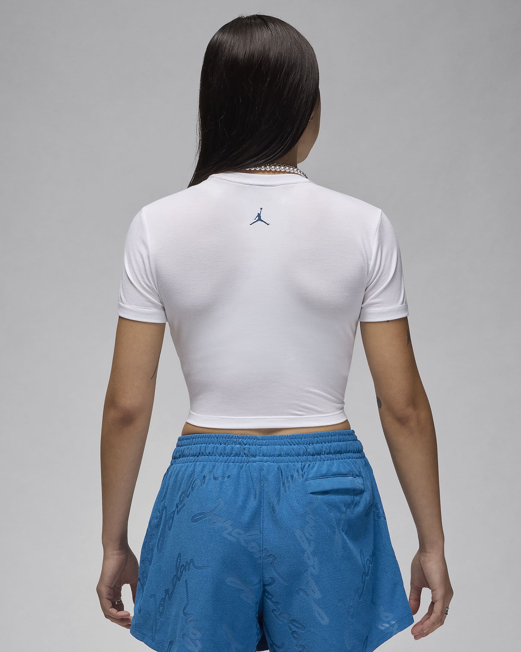 Jordan Women's Slim Cropped T-Shirt - White/Industrial Blue