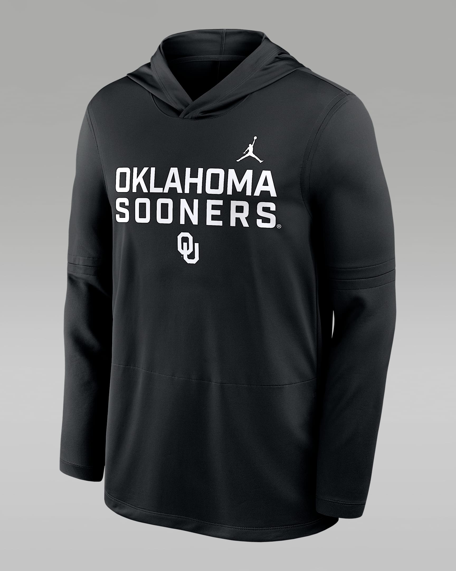 Playera de manga larga universitaria marca Jordan Dri-FIT con gorro para hombre Oklahoma Sideline - Negro