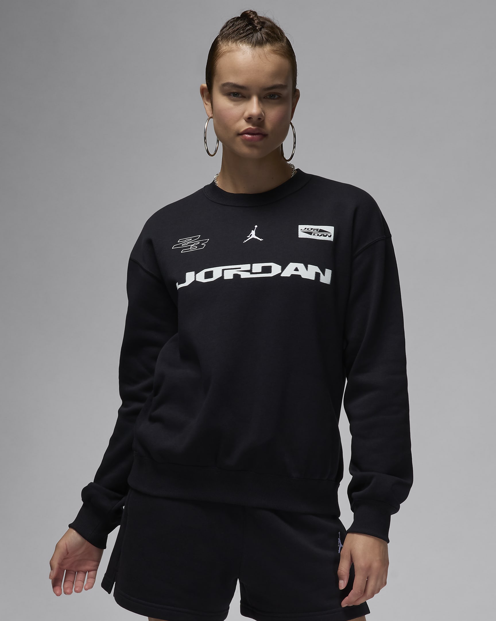 Jordan Brooklyn Fleece sweatshirt med rund hals til dame - Svart/Hvit