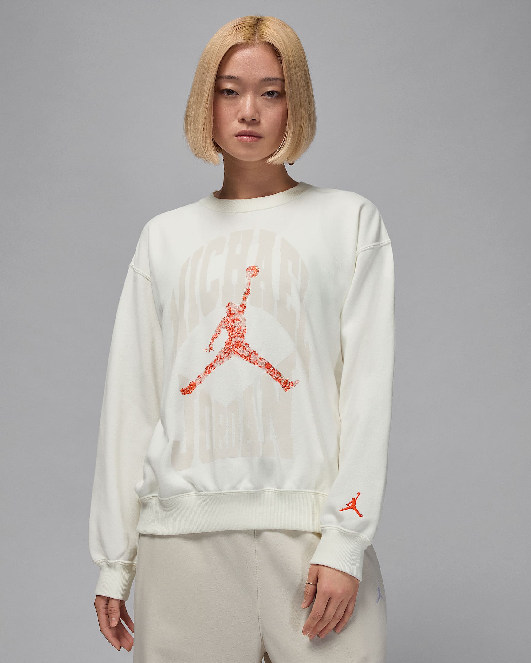 Jordan Brooklyn Fleece Women's Crew-Neck Sweatshirt - Sail/Light Orewood Brown/Team Orange