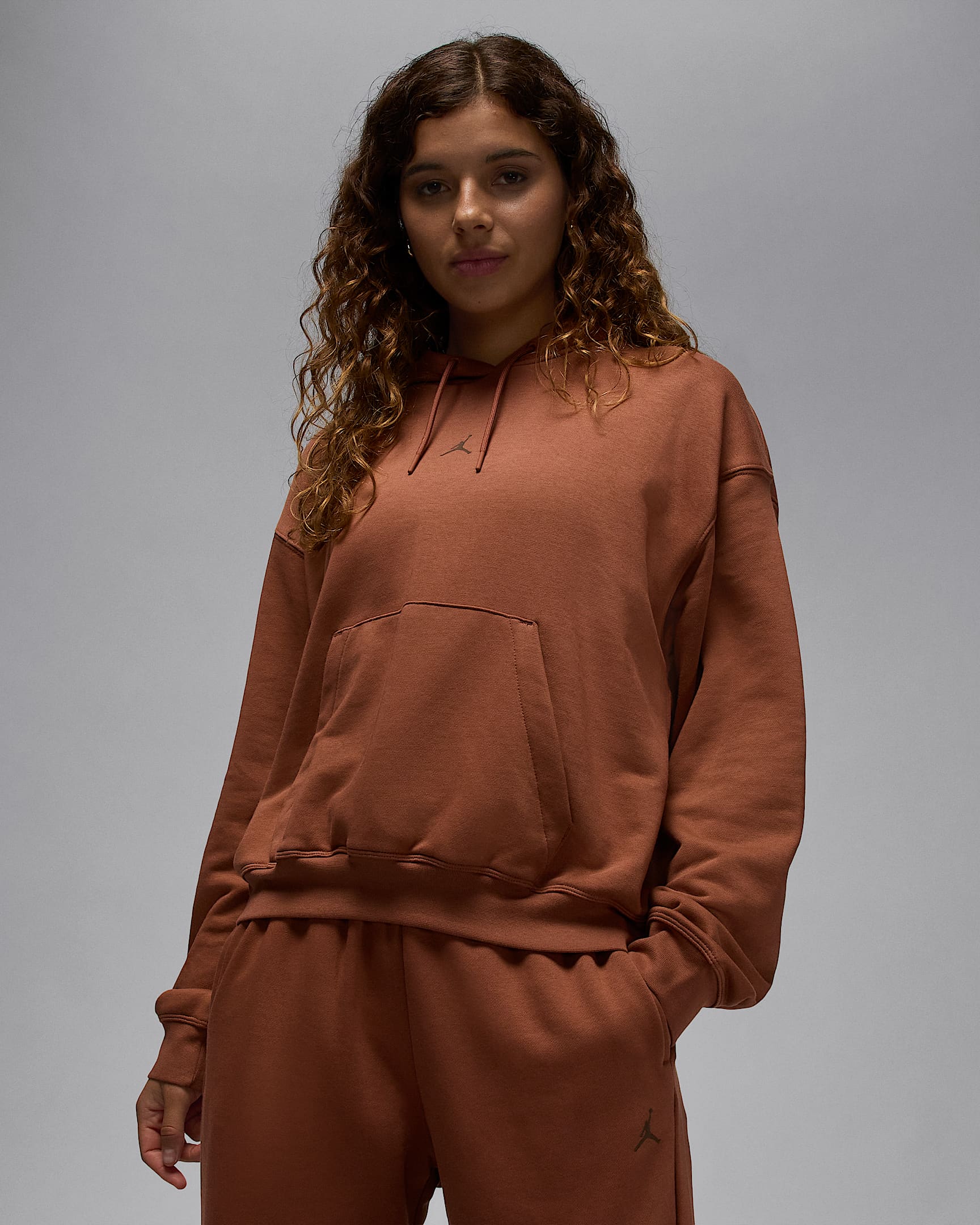 Sudadera con gorro de tejido Fleece Dri-FIT para mujer Jordan Sport Crossover - Rojo corteza/Cacao impresionante