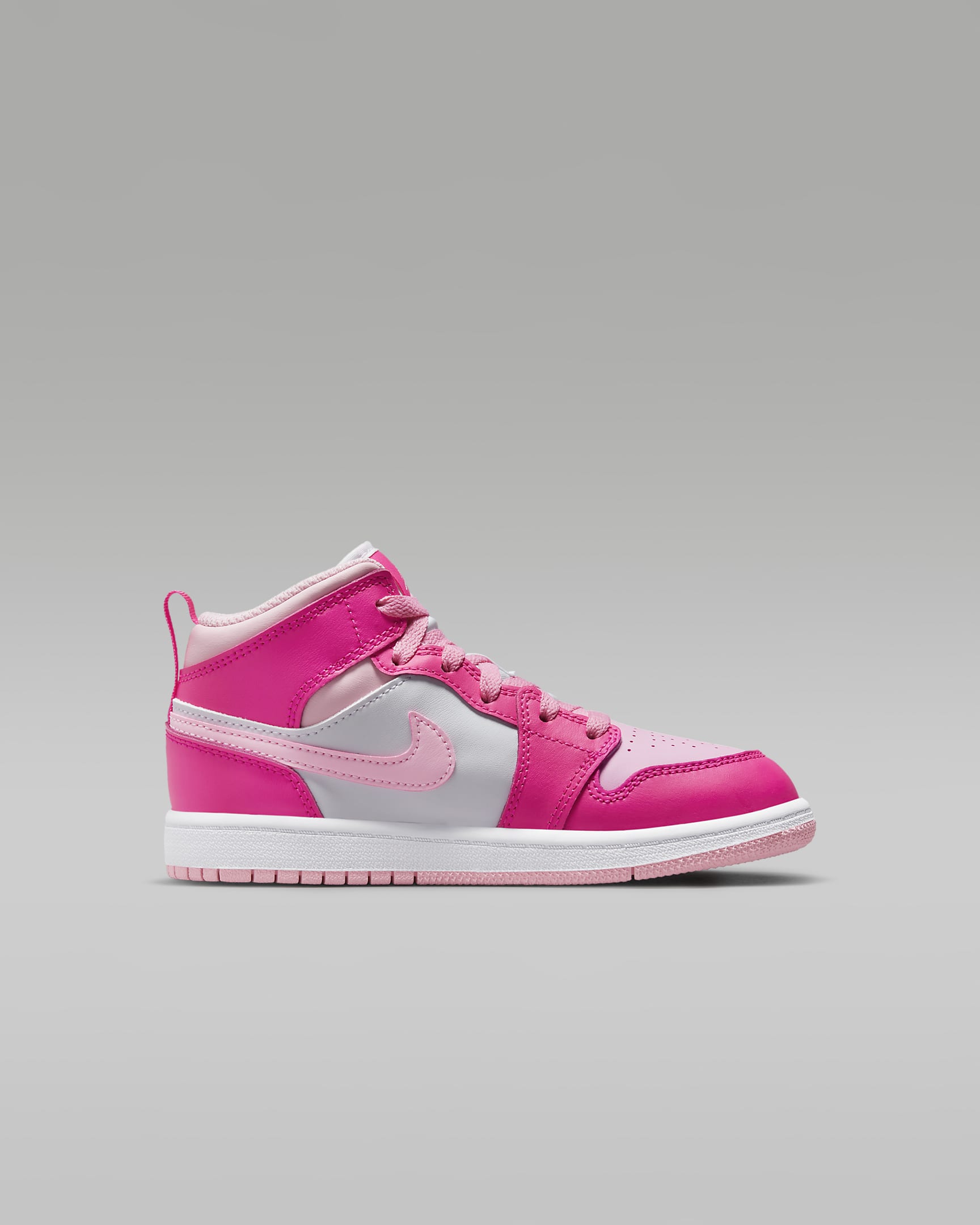 Jordan 1 Mid Younger Kids' Shoes - White/Fierce Pink/Medium Soft Pink