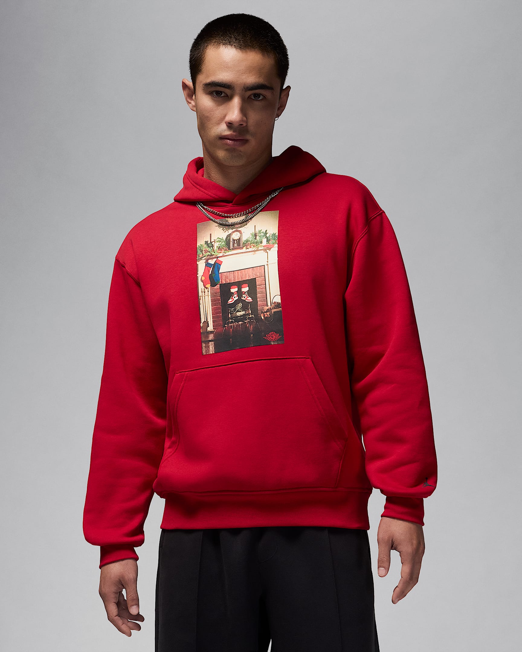Jordan Jumpman „Chimney” kapucnis, belebújós polár férfipulóver - Gym Red/Fekete