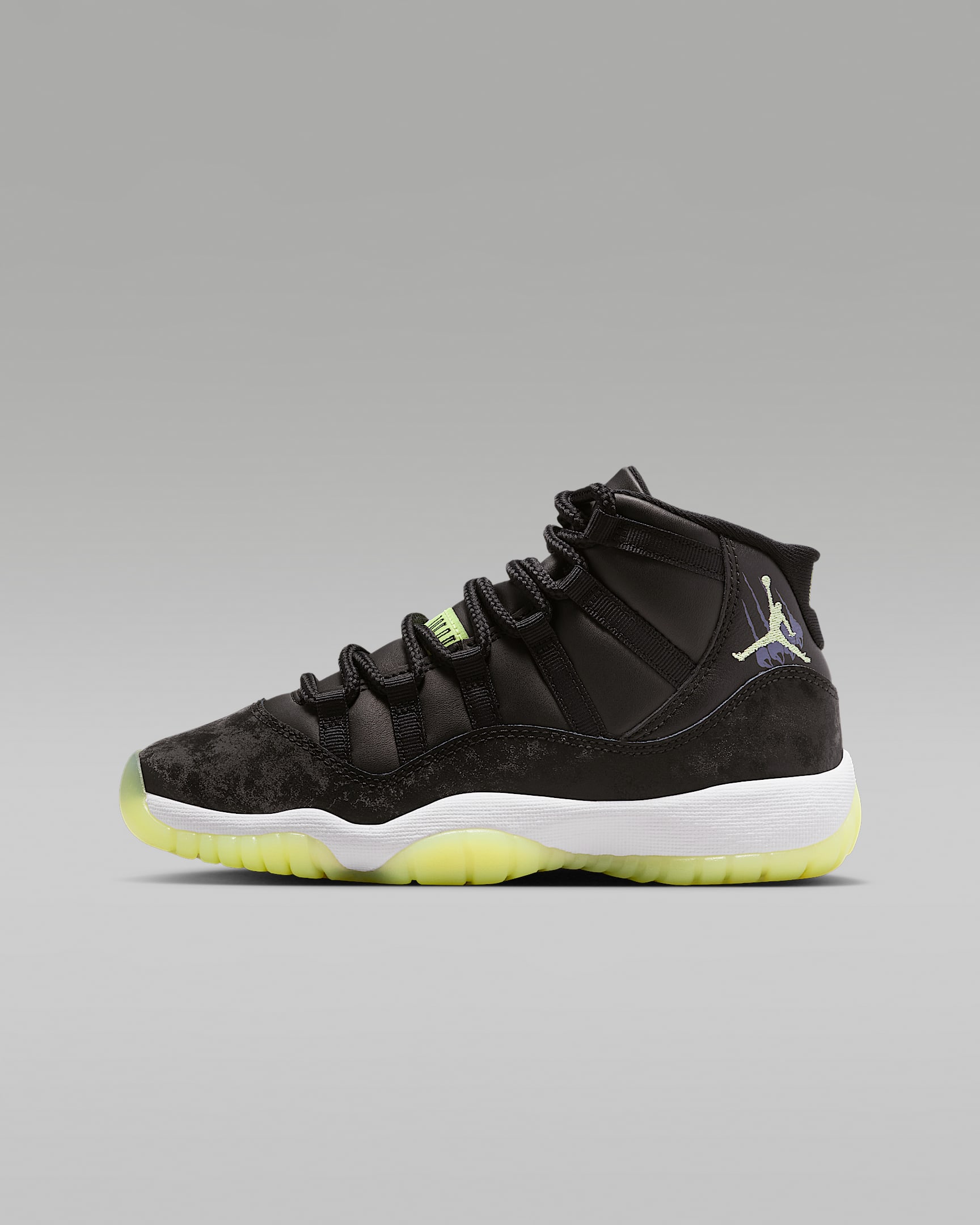 Air Jordan 11 Retro sko til store barn - Svart/Dark Raisin/Hvit/Barely Volt