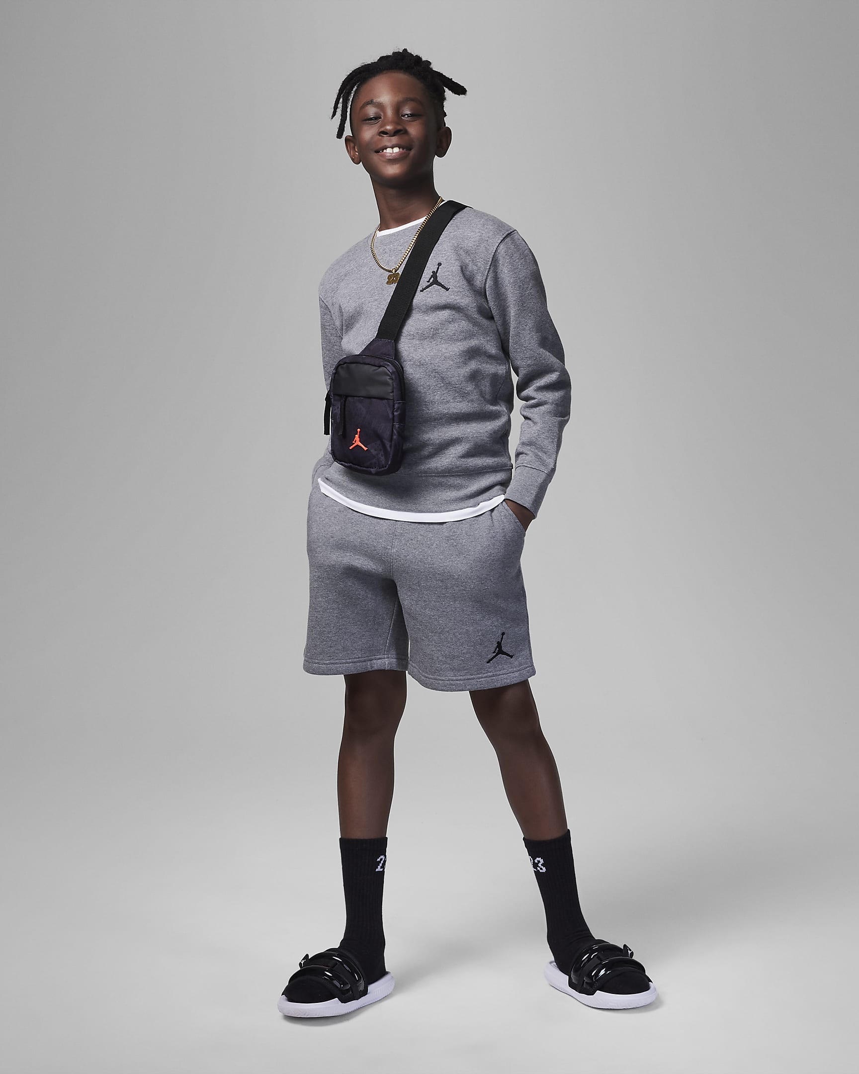 Jordan MJ Essentials Fleece Big Kids' Shorts - Carbon Heather