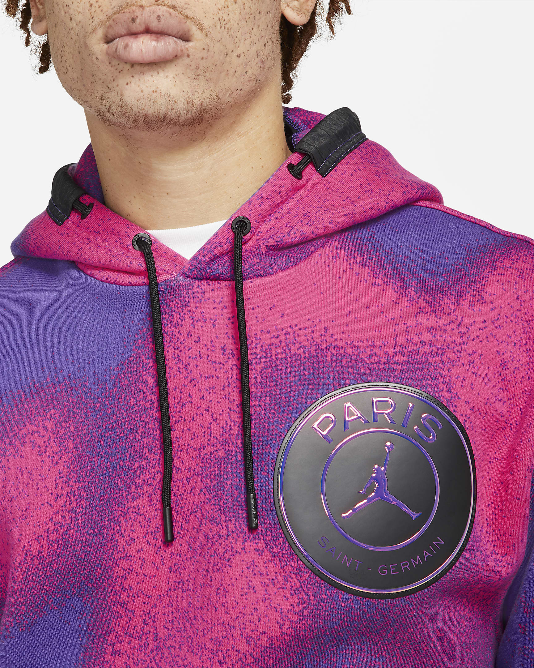 Paris Saint-Germain Men's Printed Fleece Pullover Hoodie - Psychic Purple/Hyper Pink/Black