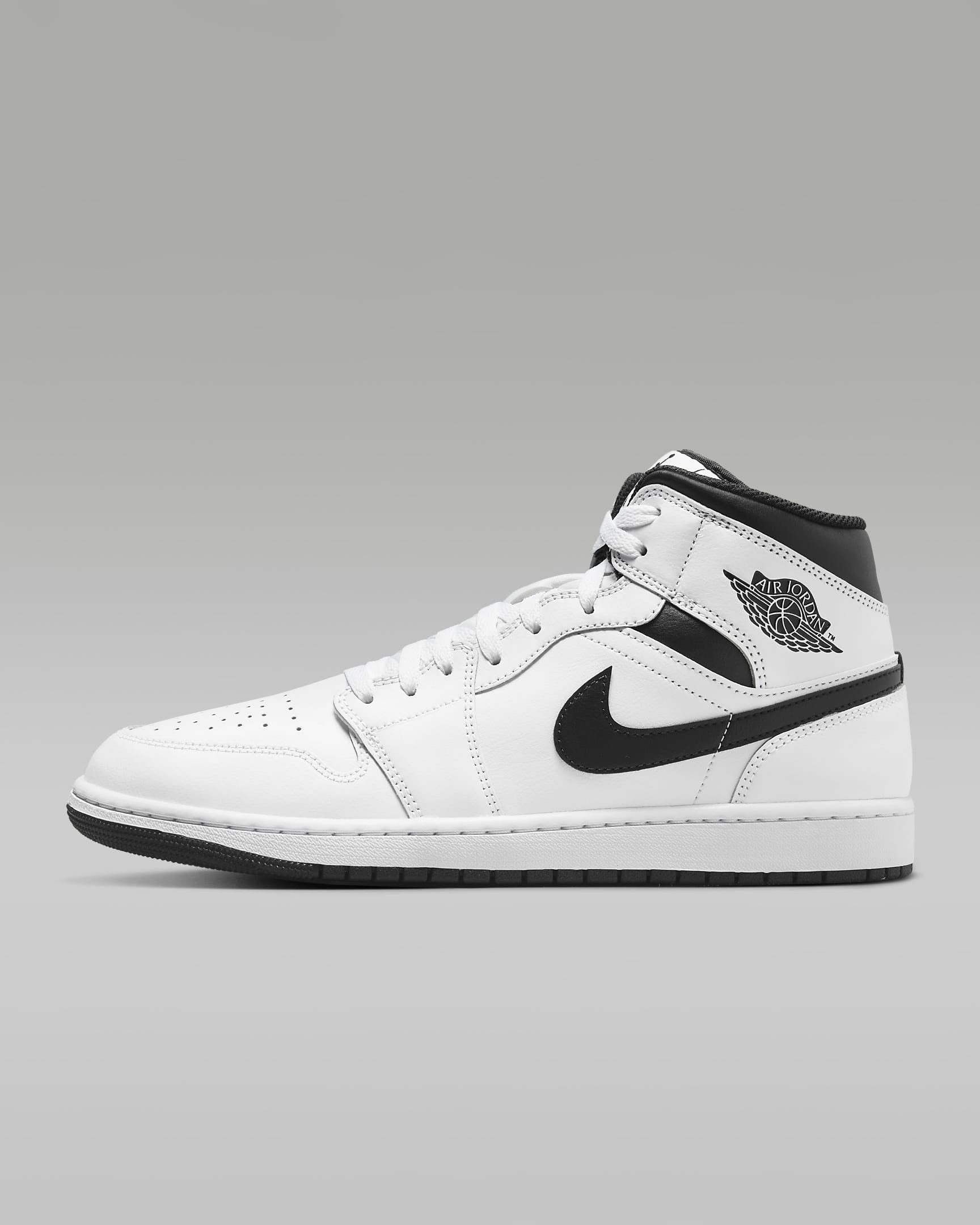 Air Jordan 1 Mid Men's Shoes - White/White/Black/Black