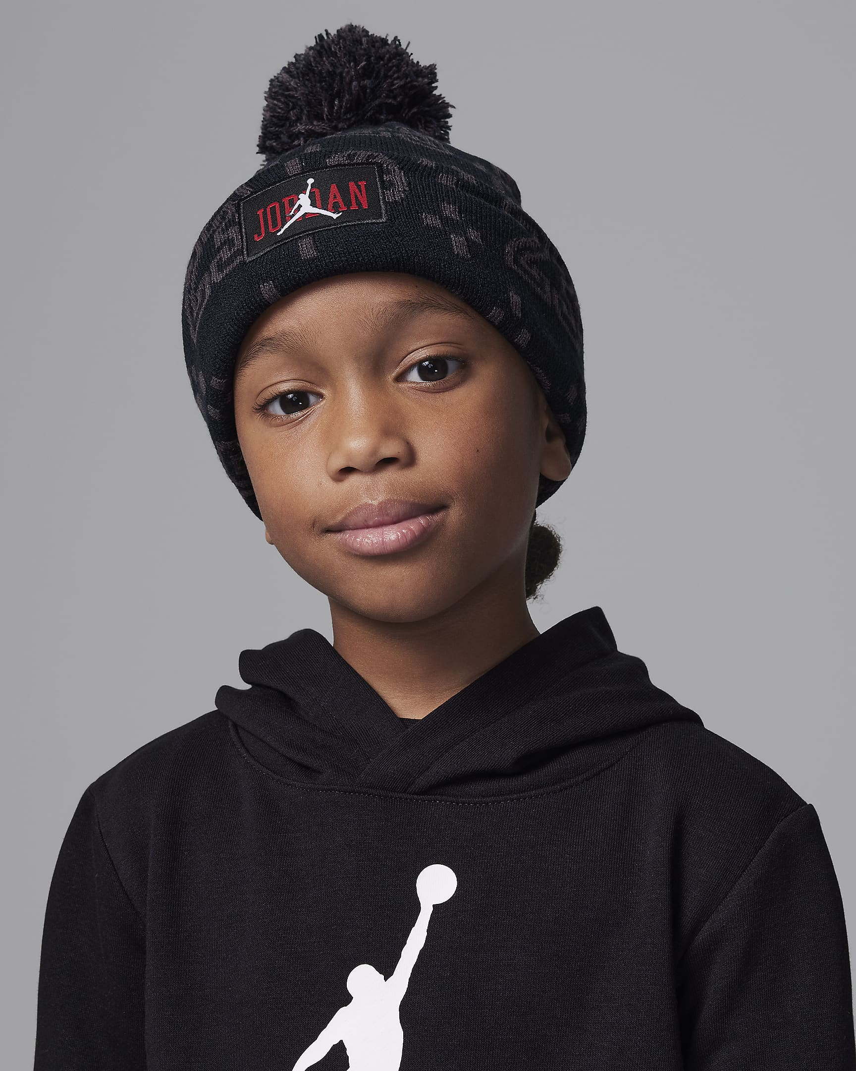 Jordan Cuffed Pom Beanie Little Kids Hat - Black