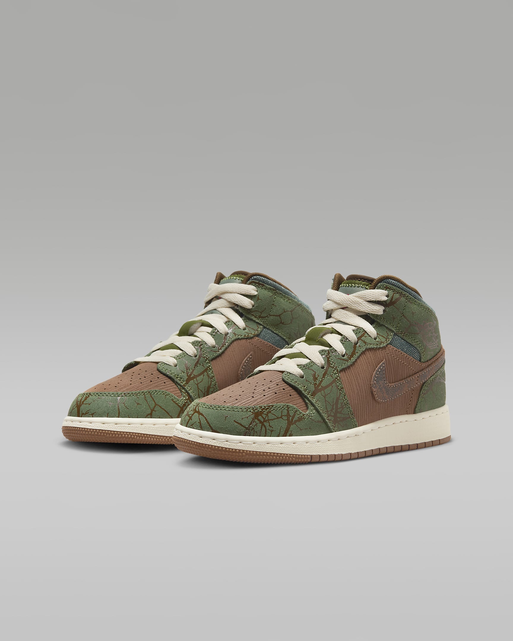 รองเท้าเด็กโต Air Jordan 1 Mid Sneaker School - Archaeo Brown/Treeline/Coconut Milk/Light Olive