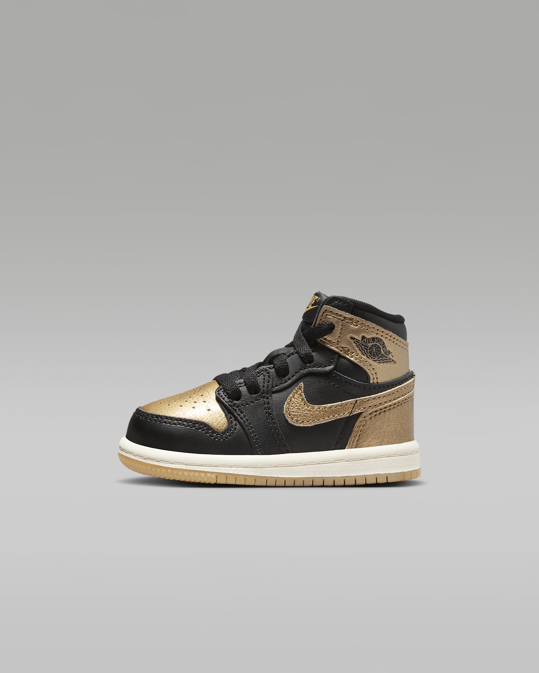 Tenis para bebé e infantil Jordan 1 Retro High OG "Black and Gold" - Negro/Vela/Oro metalizado