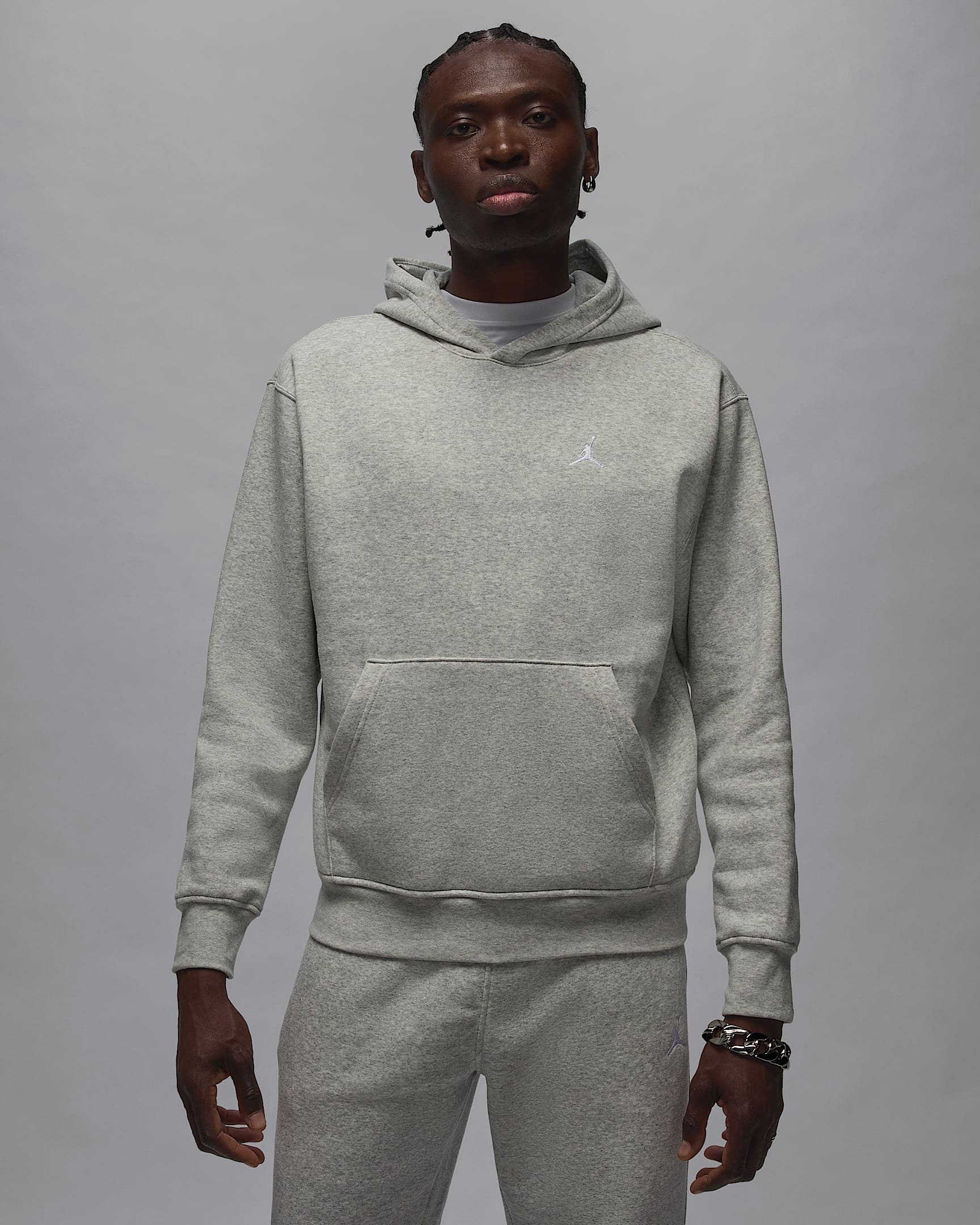 Jordan Brooklyn Fleece Kapüşonlu Erkek Sweatshirt'ü - Grey Heather/Beyaz