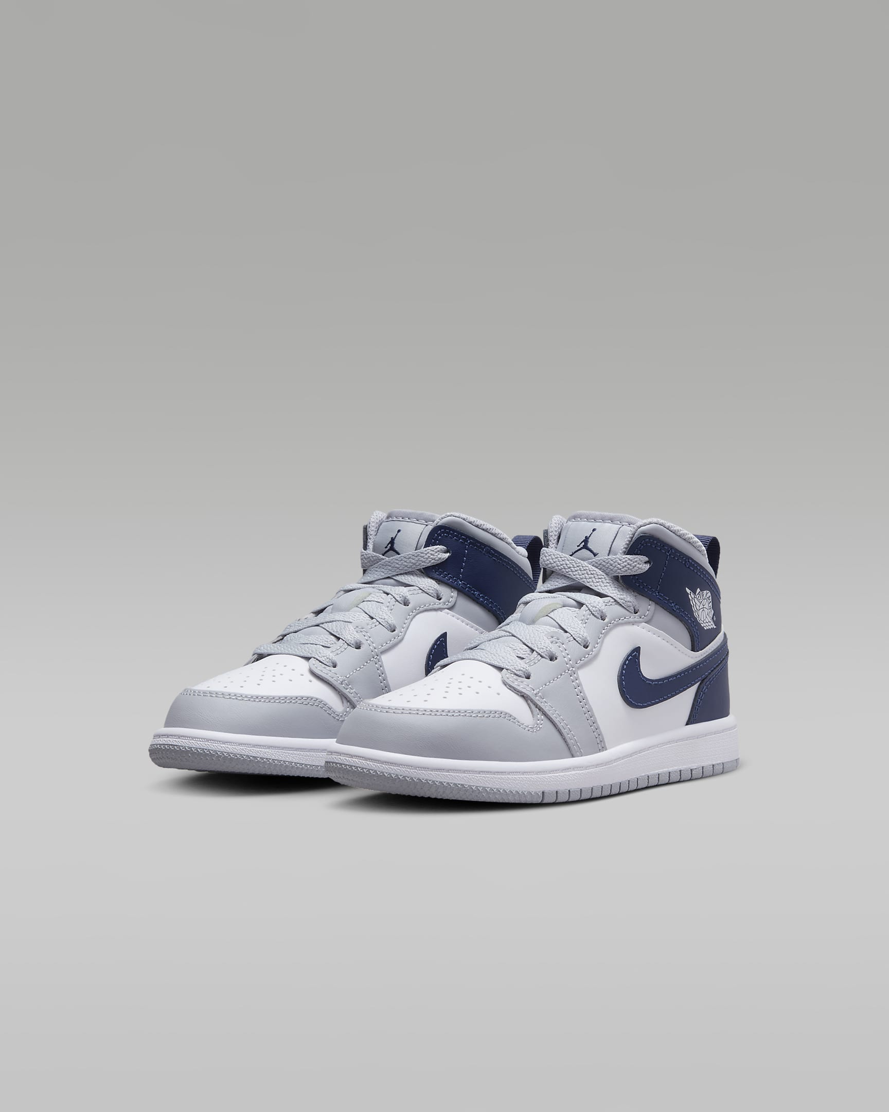 Jordan 1 Mid Younger Kids' Shoes - White/Wolf Grey/Midnight Navy