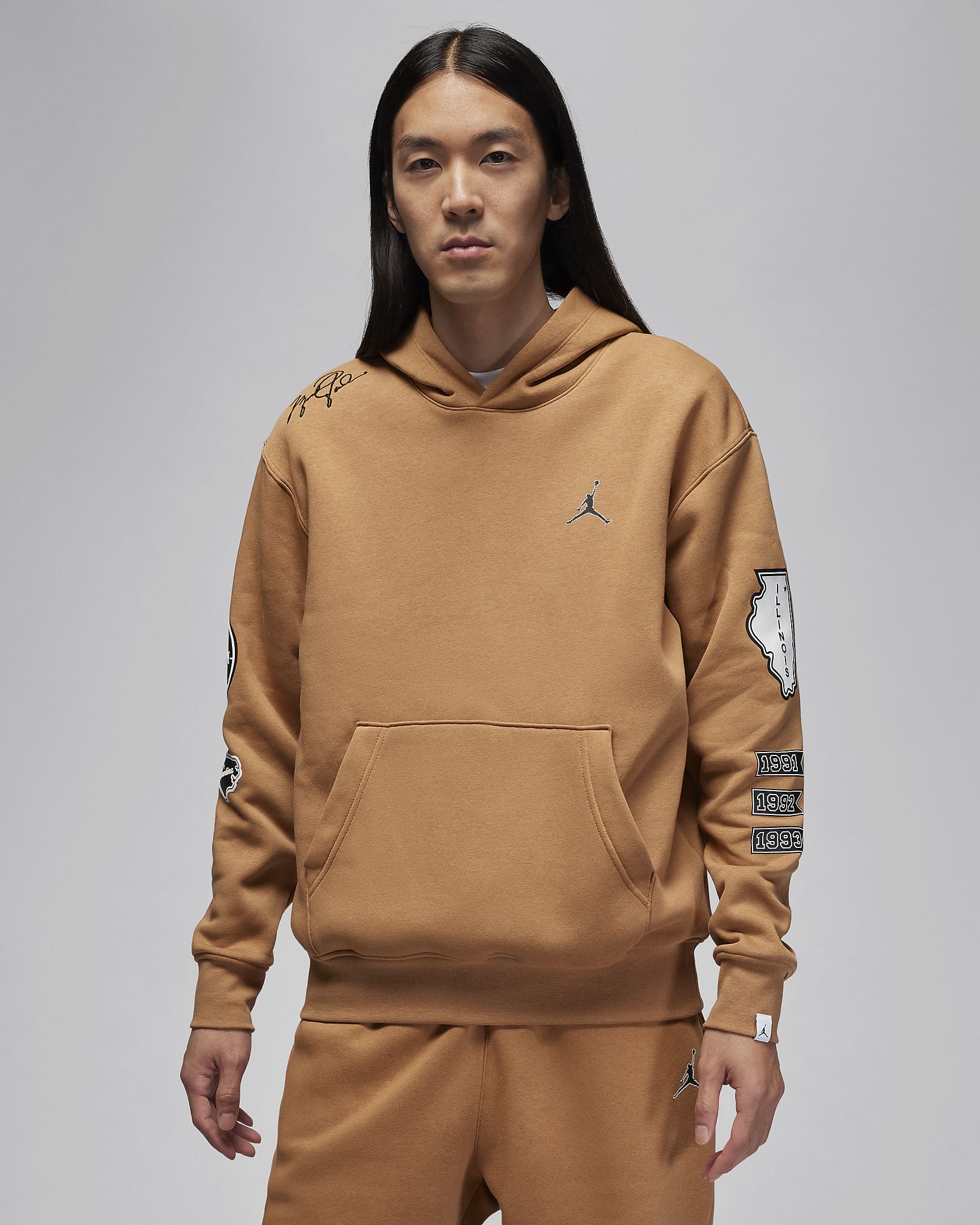 Jordan Essentials Men's Fleece Pullover Hoodie - Legend Dark Brown/Dune Red/White