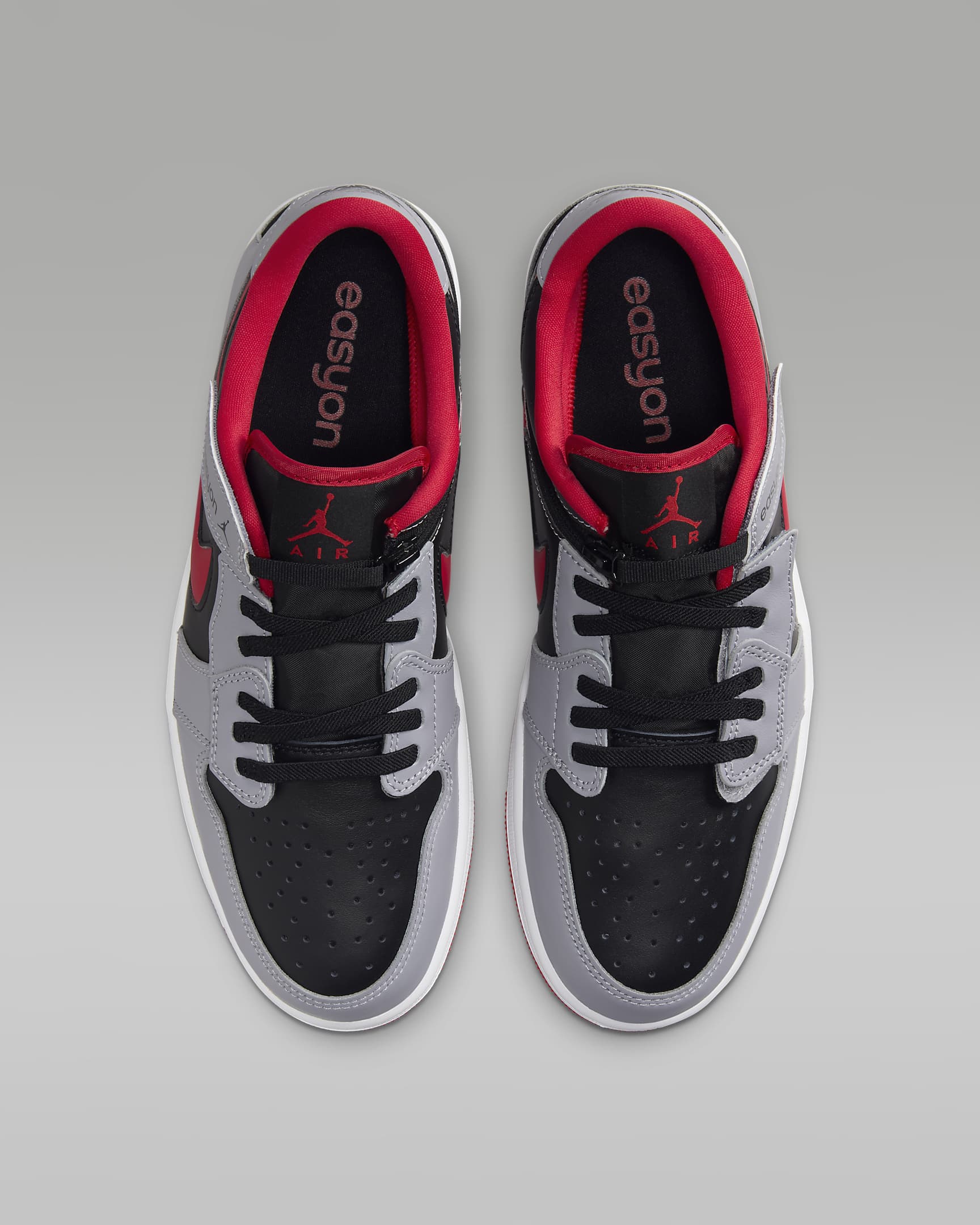 Air Jordan 1 Low FlyEase Men's Easy On/Off Shoes - Black/Cement Grey/White/Fire Red