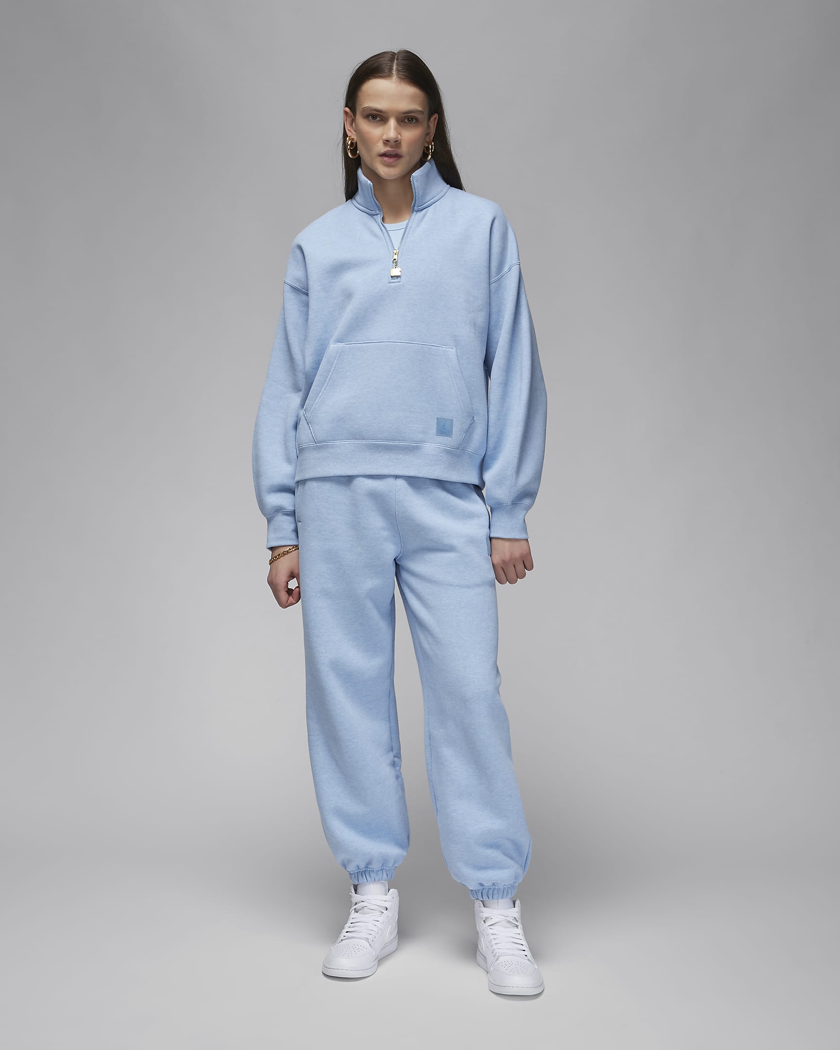 Jordan Flight Fleece overdel med glidelås i kvart lengde til dame - Blue Grey/Heather