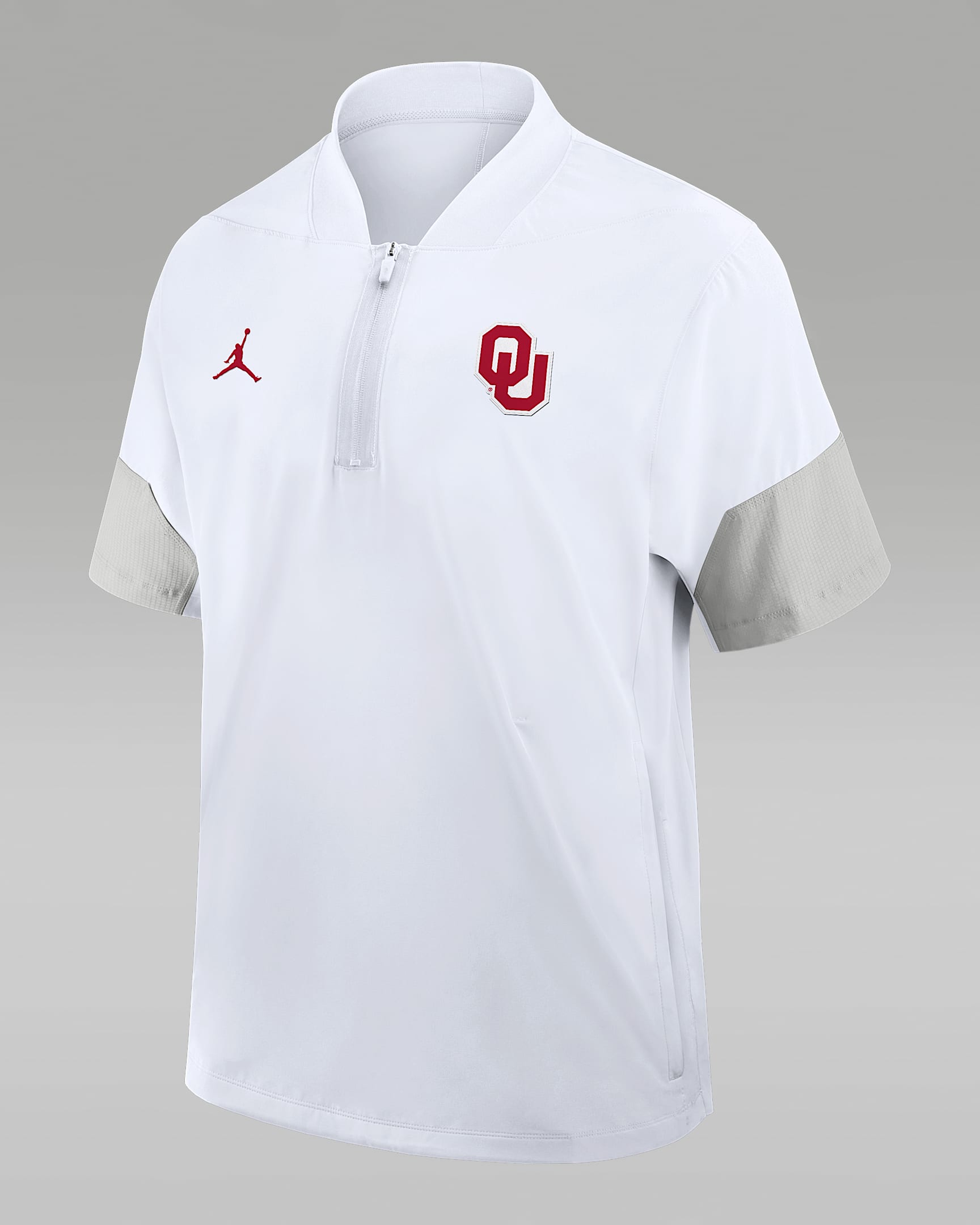 Oklahoma Sideline Coach Men's Nike Jordan Brand 1/2-Zip Short-Sleeve Hooded Jacket - White