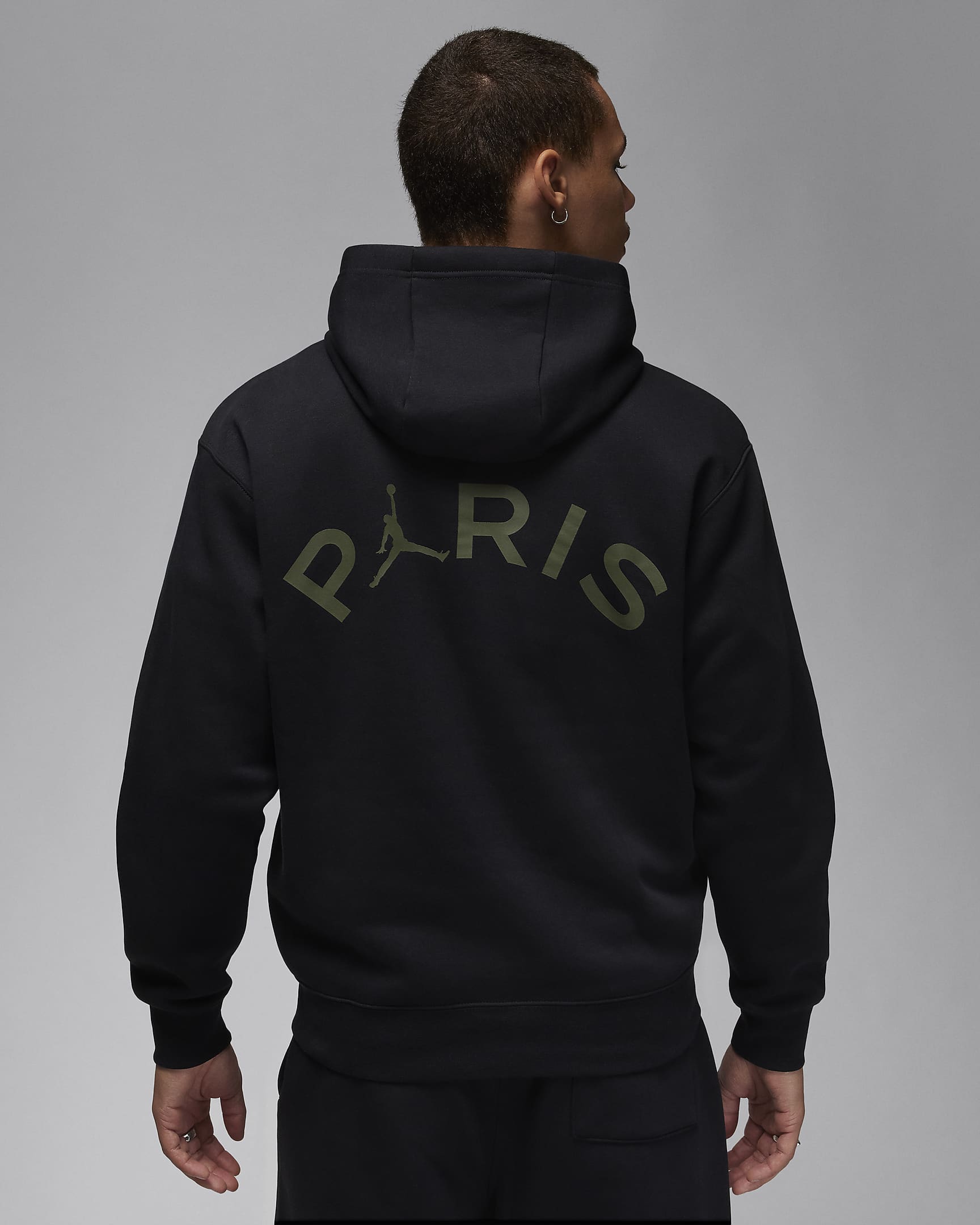 Paris Saint-Germain Fleece Erkek Kapüşonlu Sweatshirt'ü - Siyah/Cargo Khaki