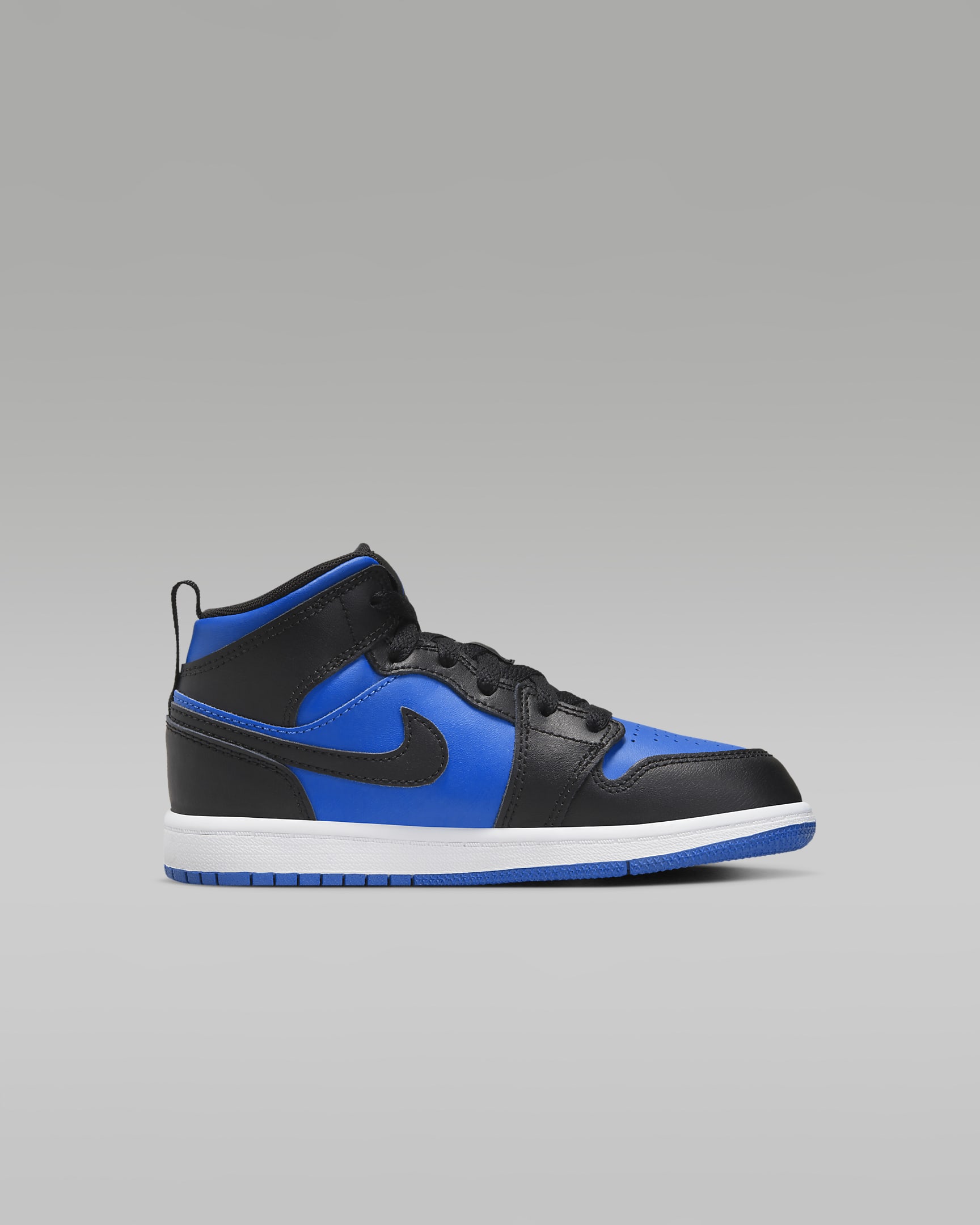 Jordan 1 Mid Younger Kids' Shoes - Black/Black/White/Royal Blue