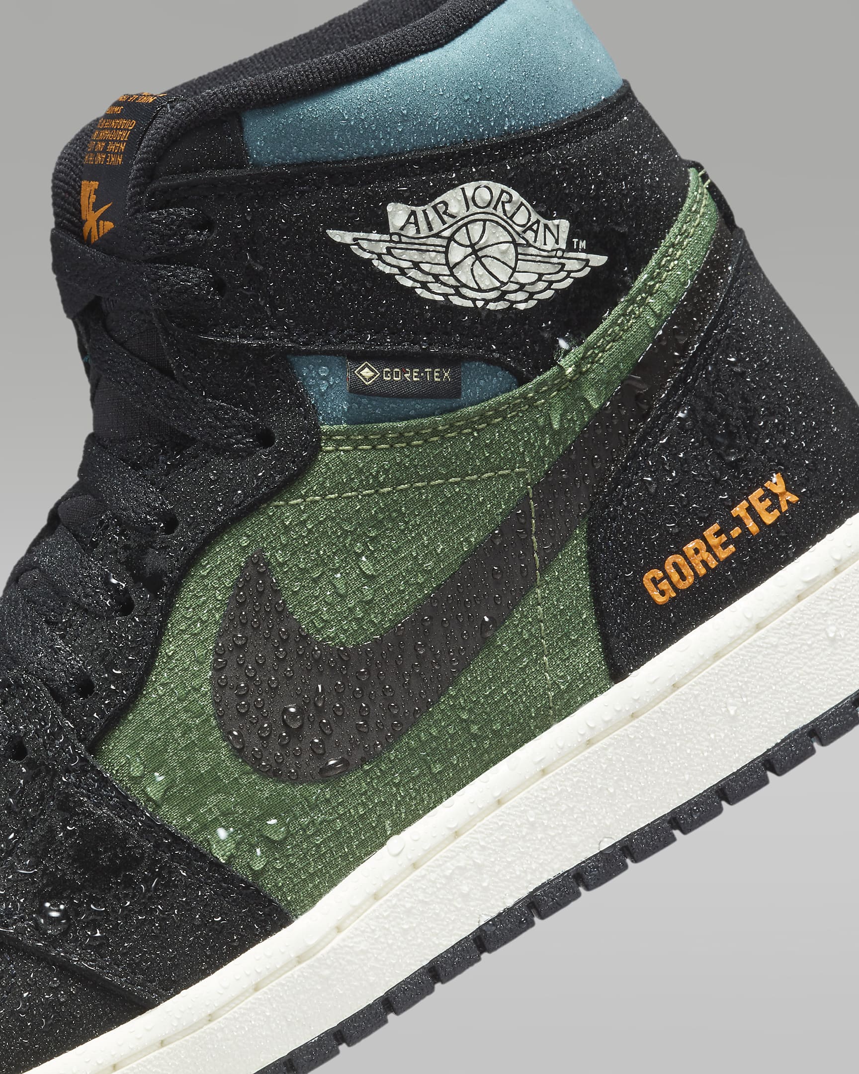 Air Jordan 1 Shoes - Black/Bright Mandarin/Sail/Sky J Light Olive