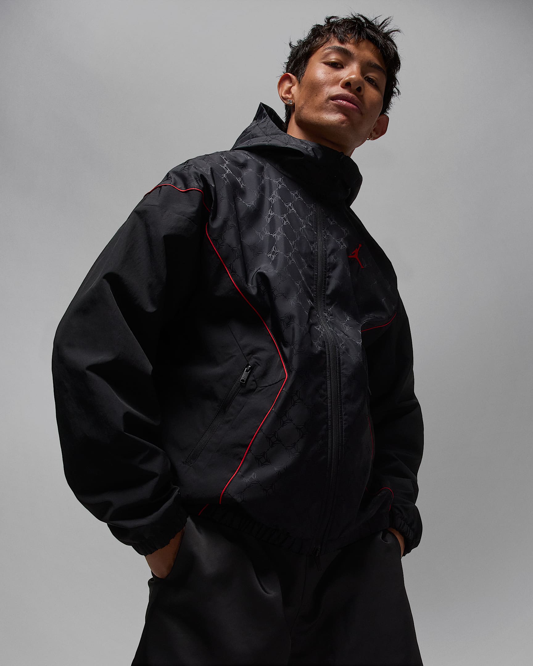Jordan Brooklyn Men's Hooded Draft Jacket - Black/Gym Red