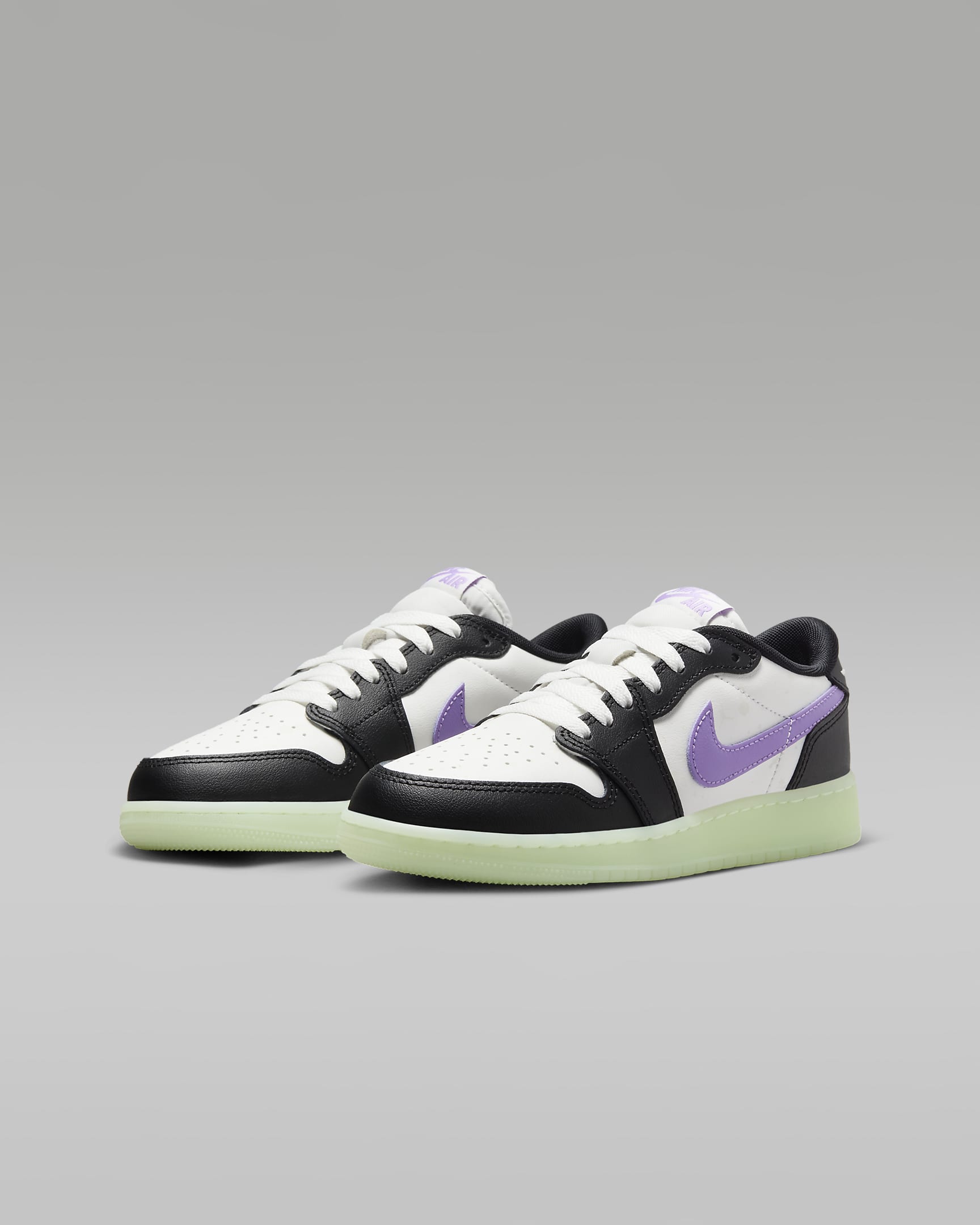 Air Jordan 1 Retro Low Big Kids' Shoes - Black/Volt Tint/Summit White/Black Raspberry