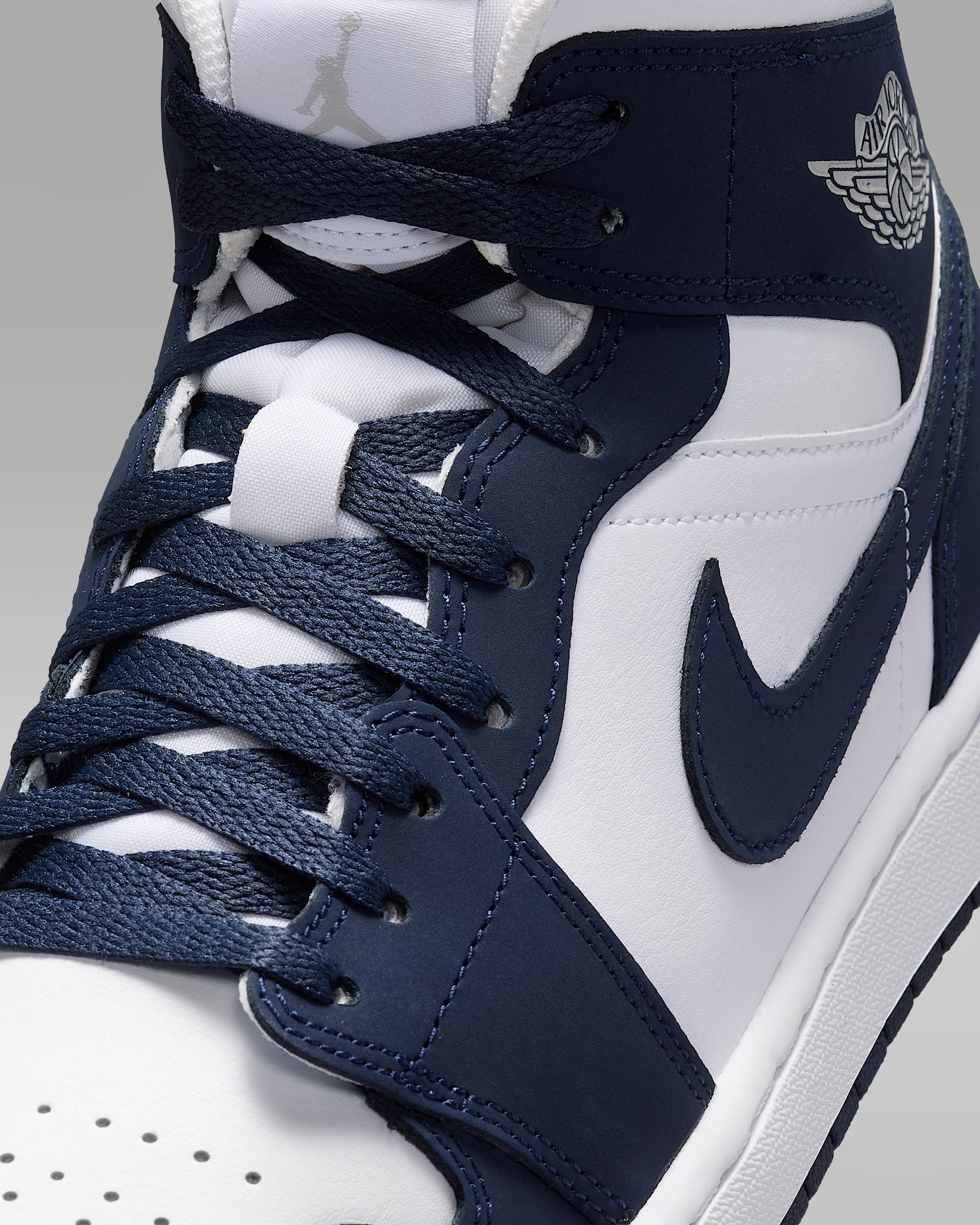 Air Jordan 1 Mid Schuh (Herren) - Obsidian/Weiß/Grey Fog/Obsidian
