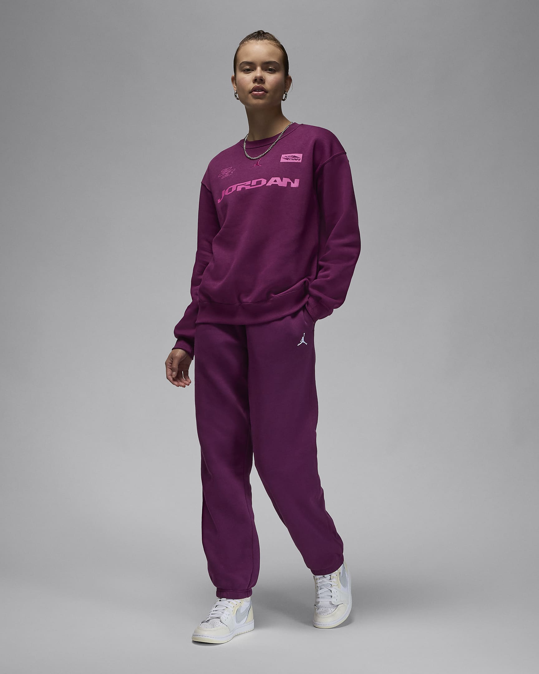 Jordan Brooklyn Fleece sweatshirt med rund hals til dame - Bordeaux/Active Pink