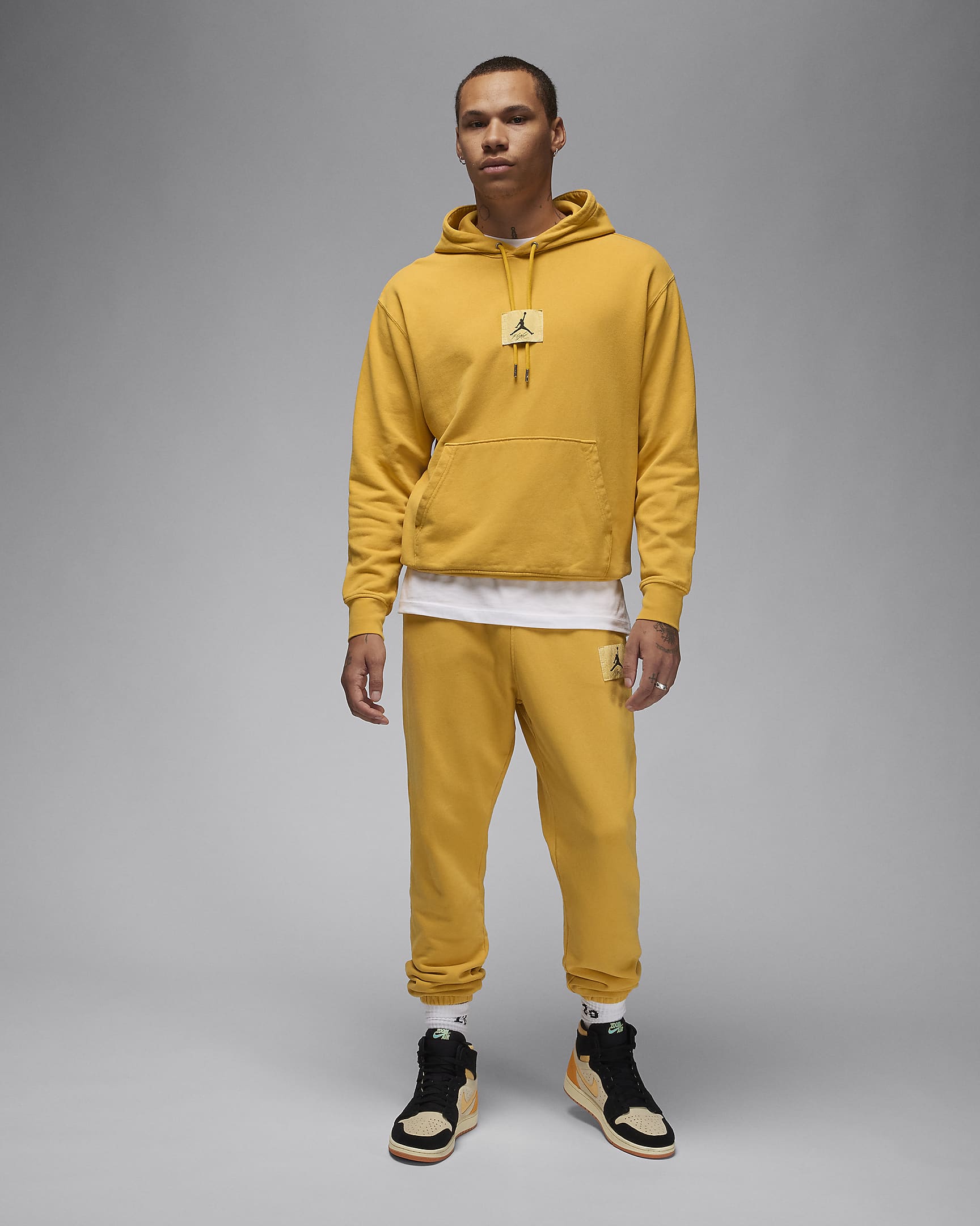 Felpa pullover délavé con cappuccio Jordan Flight Fleece – Uomo - Yellow Ochre